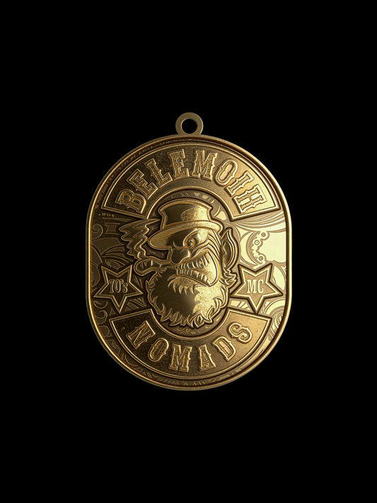 Custom buffalo skull motorcycle club pendant craftsmanship reference, front view