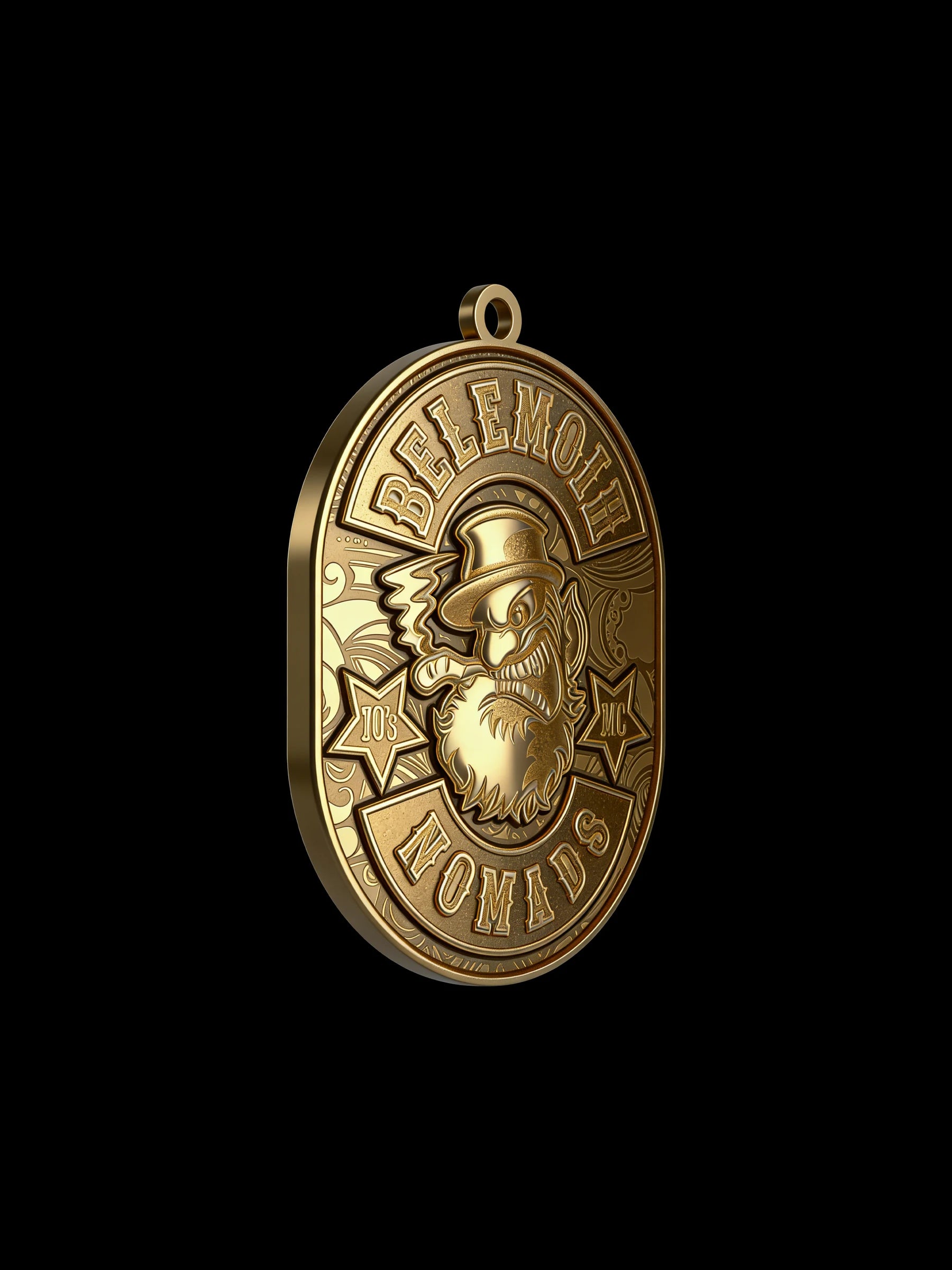 Custom buffalo skull motorcycle club pendant craftsmanship reference, right angle