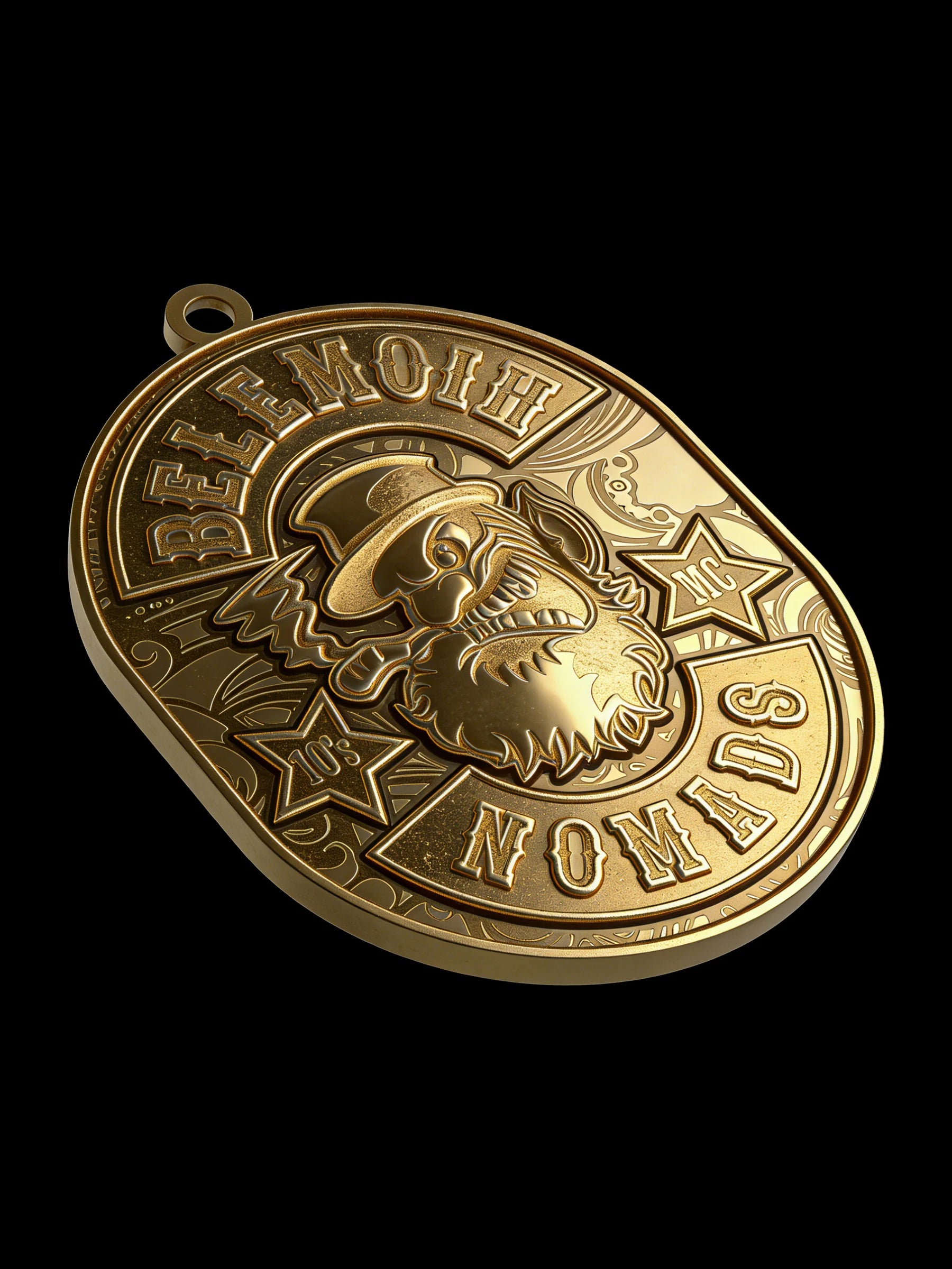 Custom buffalo skull motorcycle club pendant craftsmanship reference, side profile