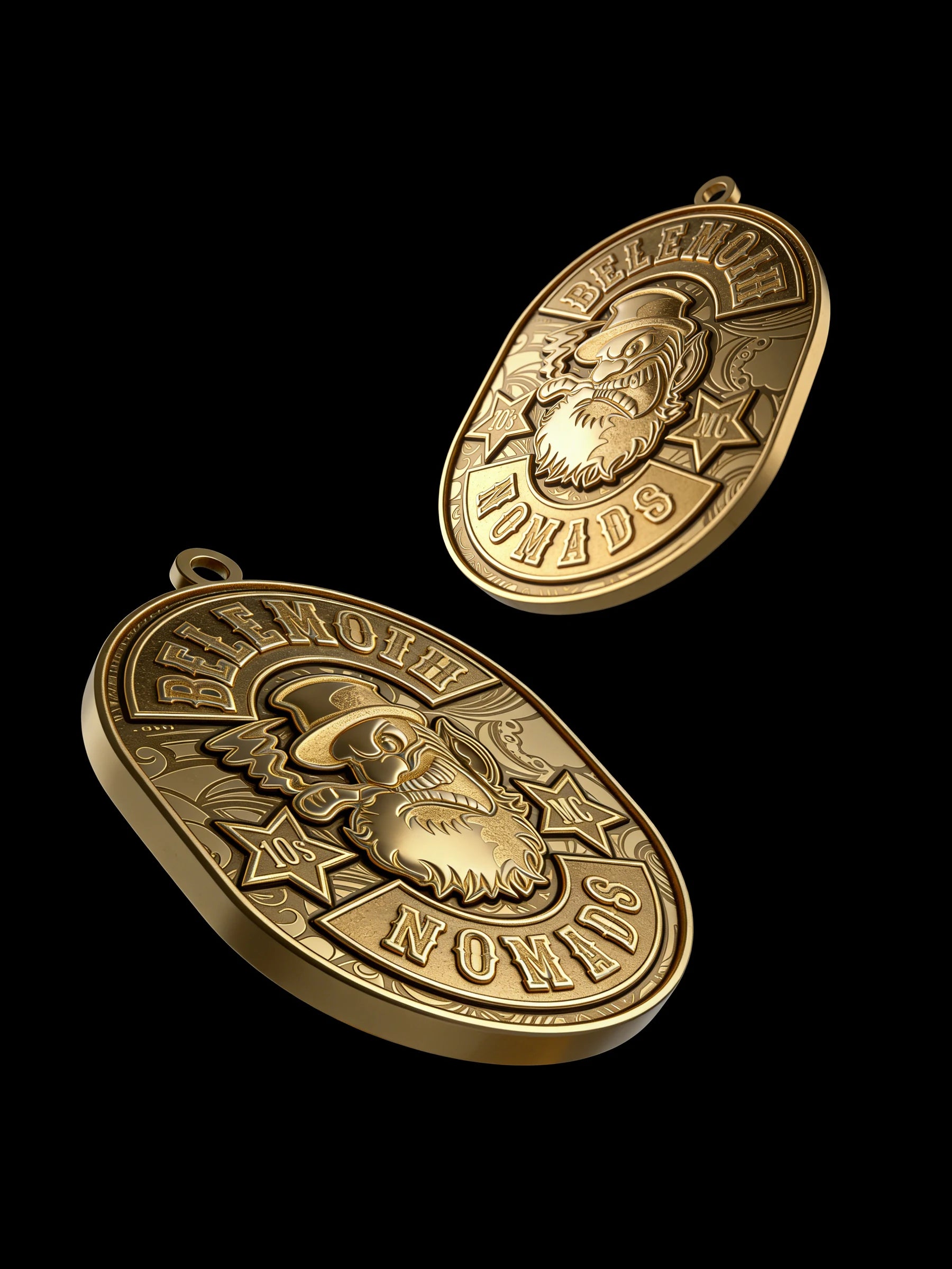Custom buffalo skull motorcycle club pendant craftsmanship reference, with chain
