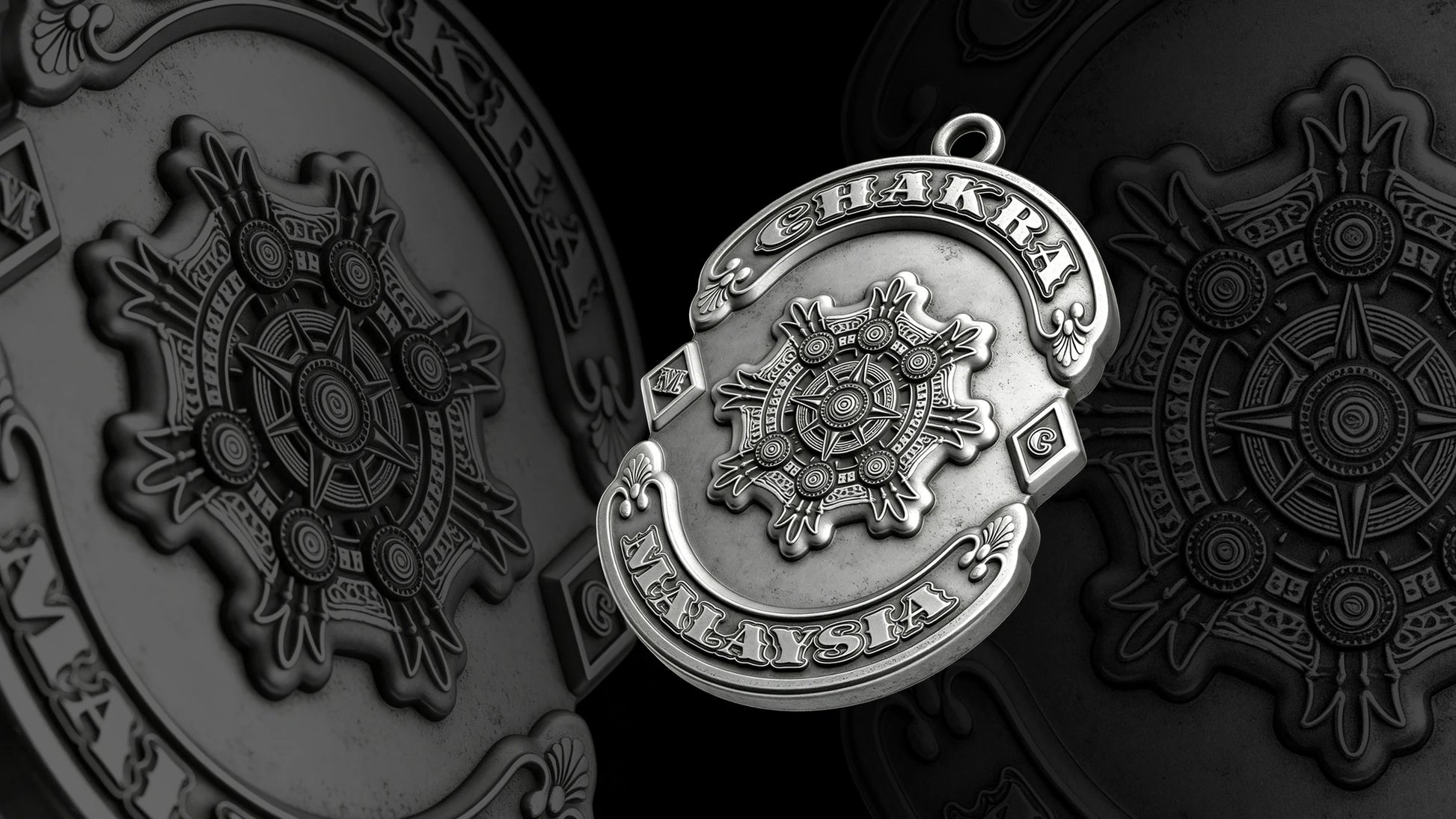Custom chakra wheel motorcycle club pendant craftsmanship reference, gallery layout