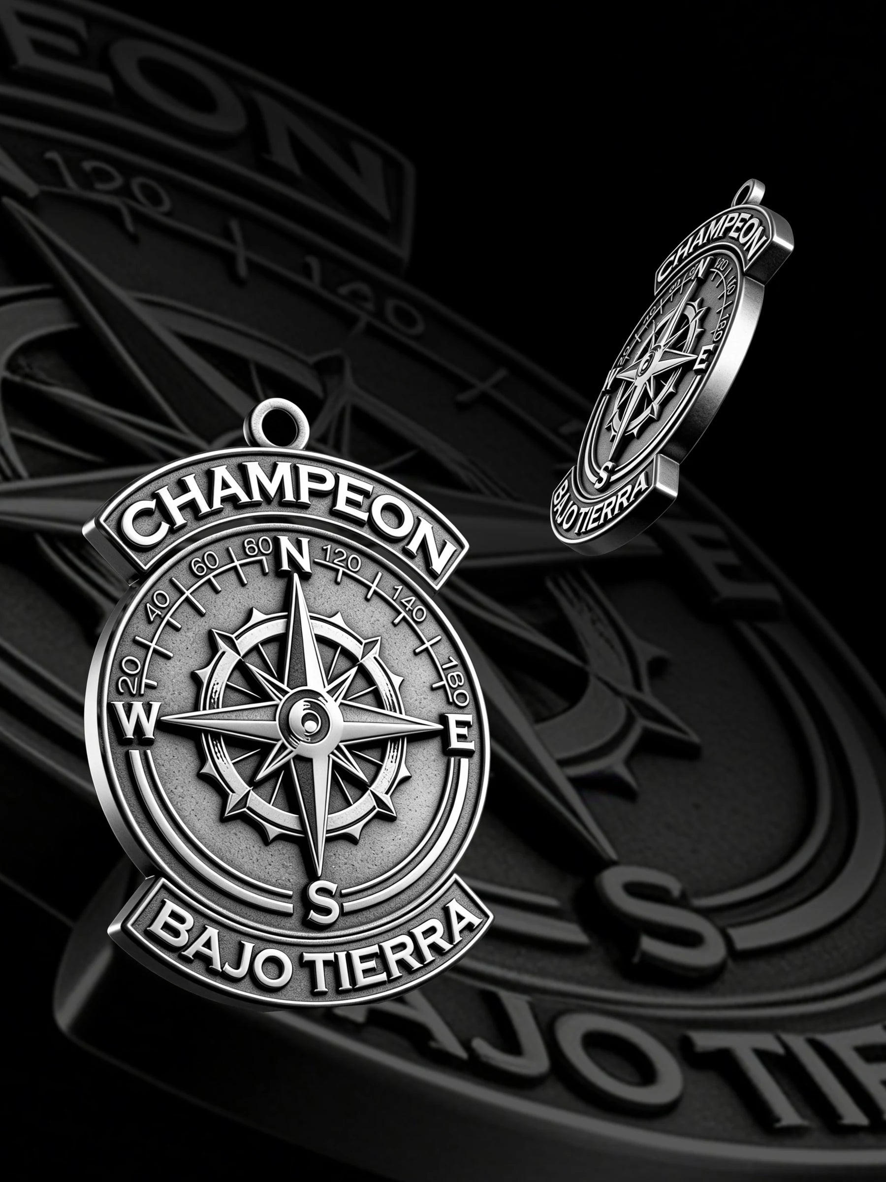 Custom compass wheel motorcycle club pendant craftsmanship reference, back and front