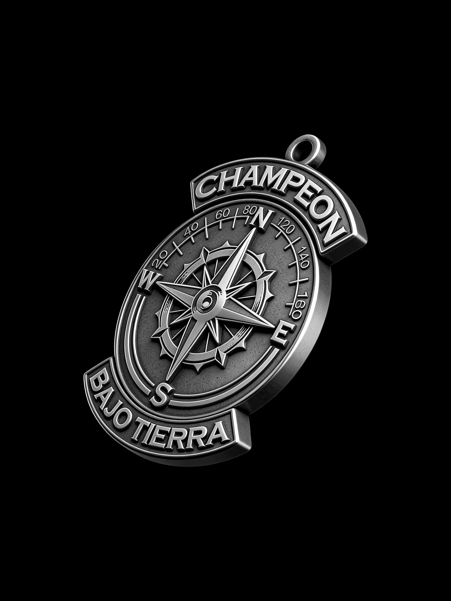 Custom compass wheel motorcycle club pendant craftsmanship reference, left angle