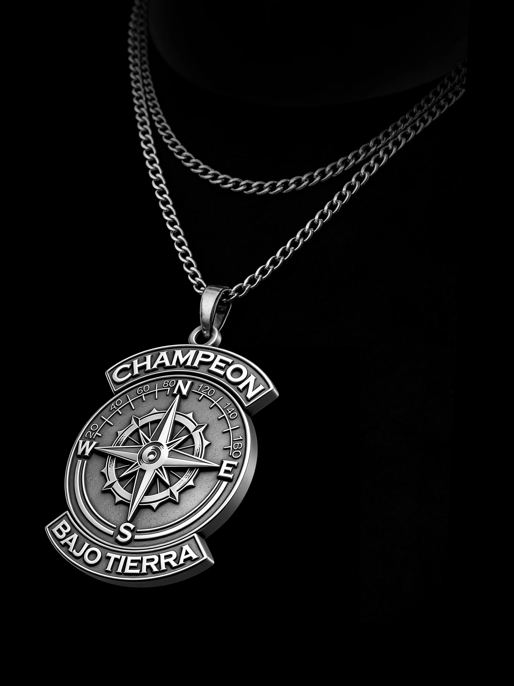 Custom compass wheel motorcycle club pendant craftsmanship reference, raised relief detail