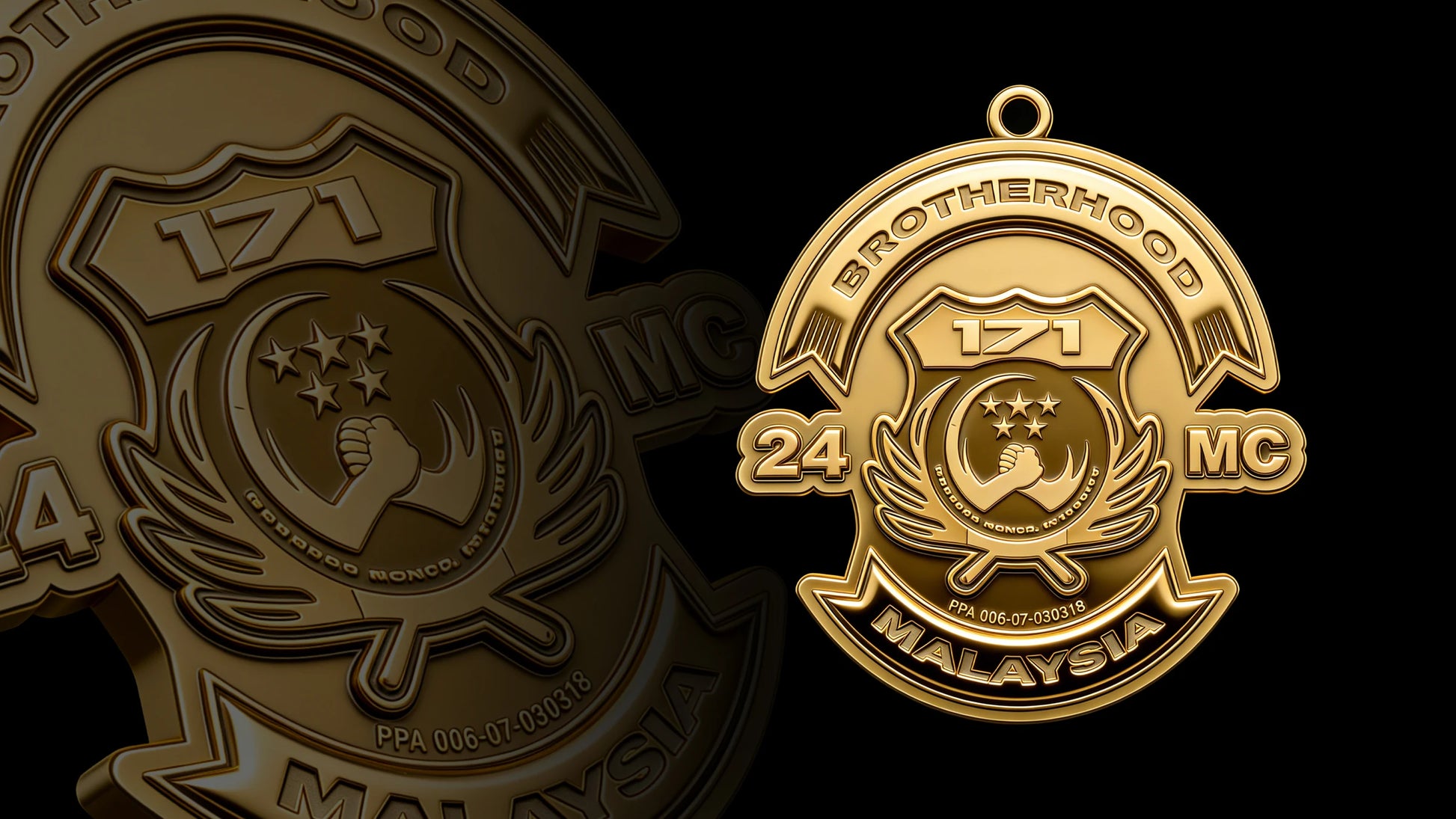 Custom crescent and star motorcycle club pendant craftsmanship reference, gallery layout