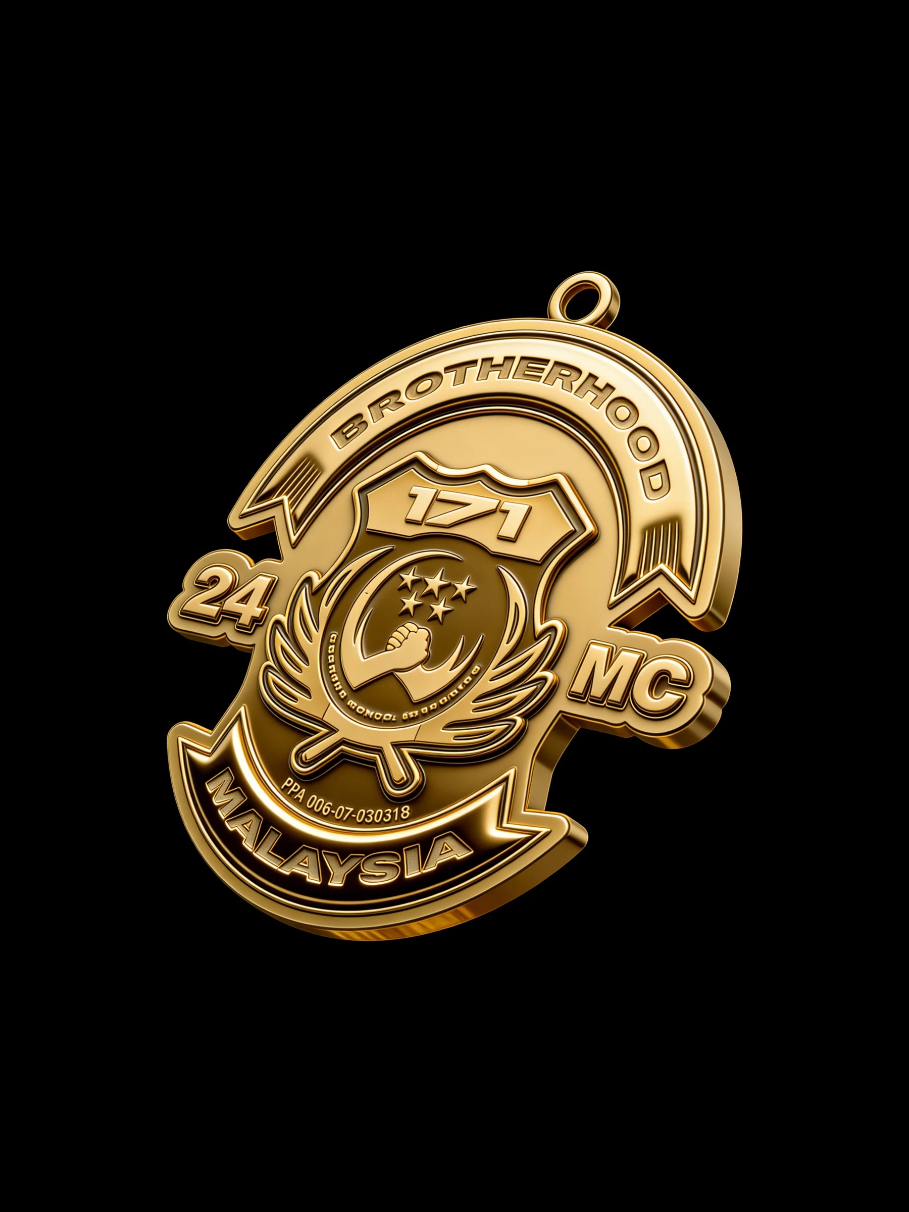 Custom crescent and star motorcycle club pendant craftsmanship reference, side profile