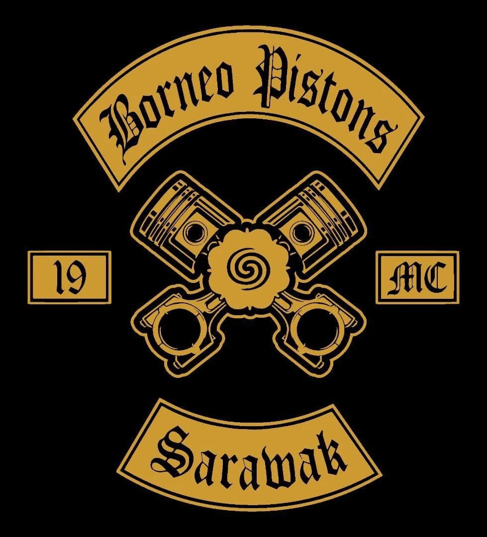Crossed Pistons motorcycle club logo supplied as a display-only design reference