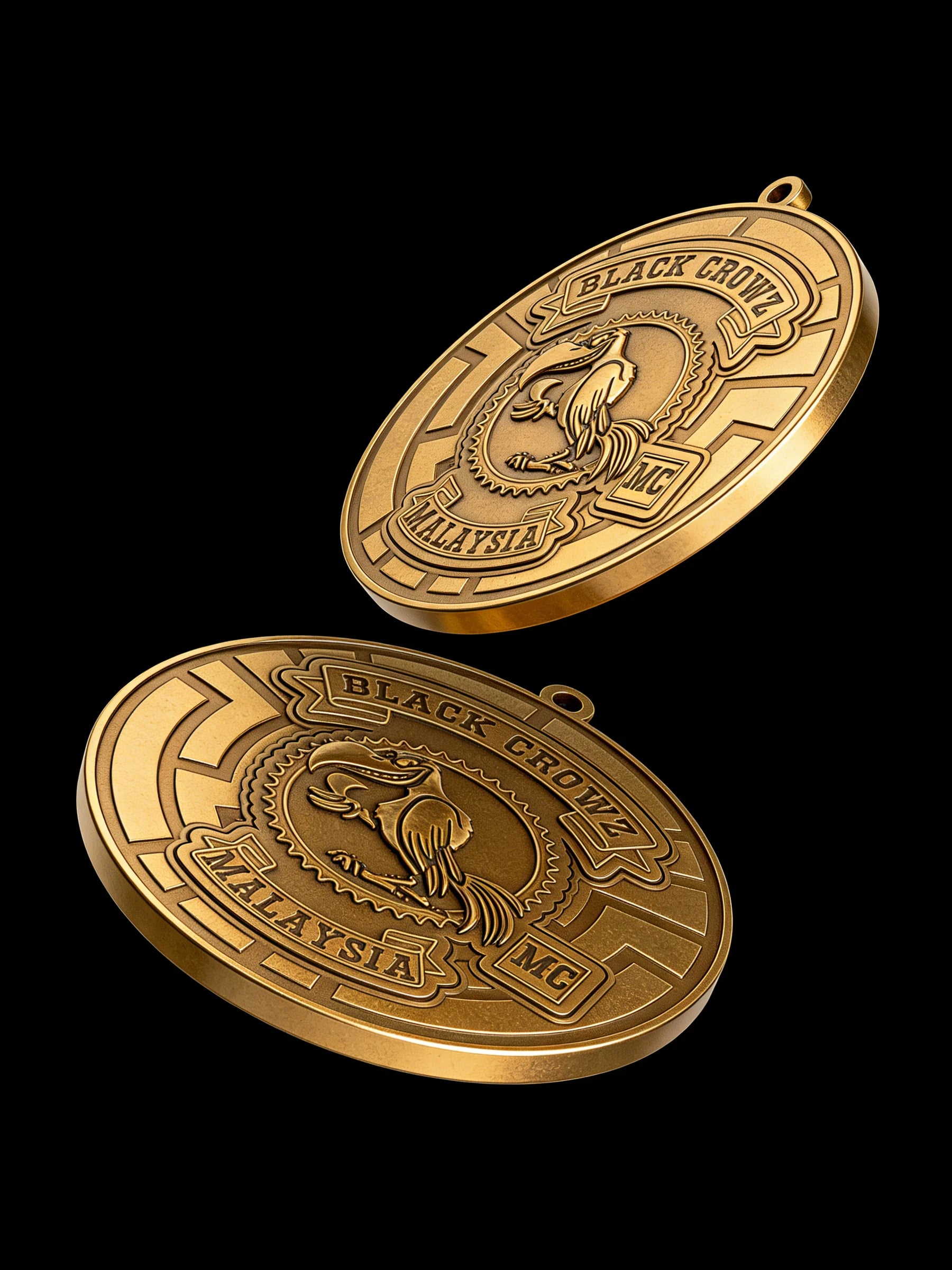 Custom crow maze motorcycle club pendant craftsmanship reference, with chain