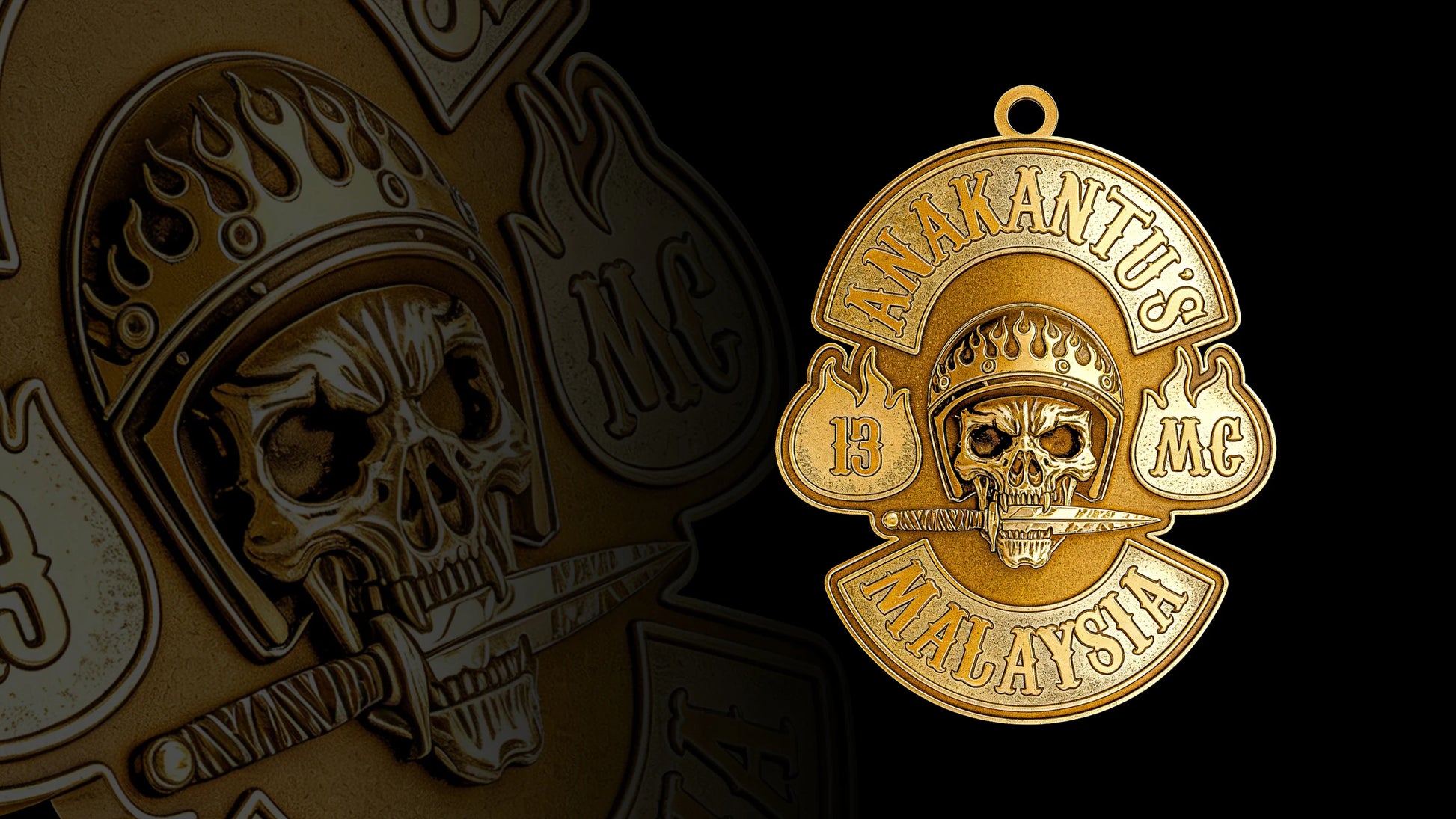 Custom crowned club skull motorcycle club pendant craftsmanship reference, gallery layout