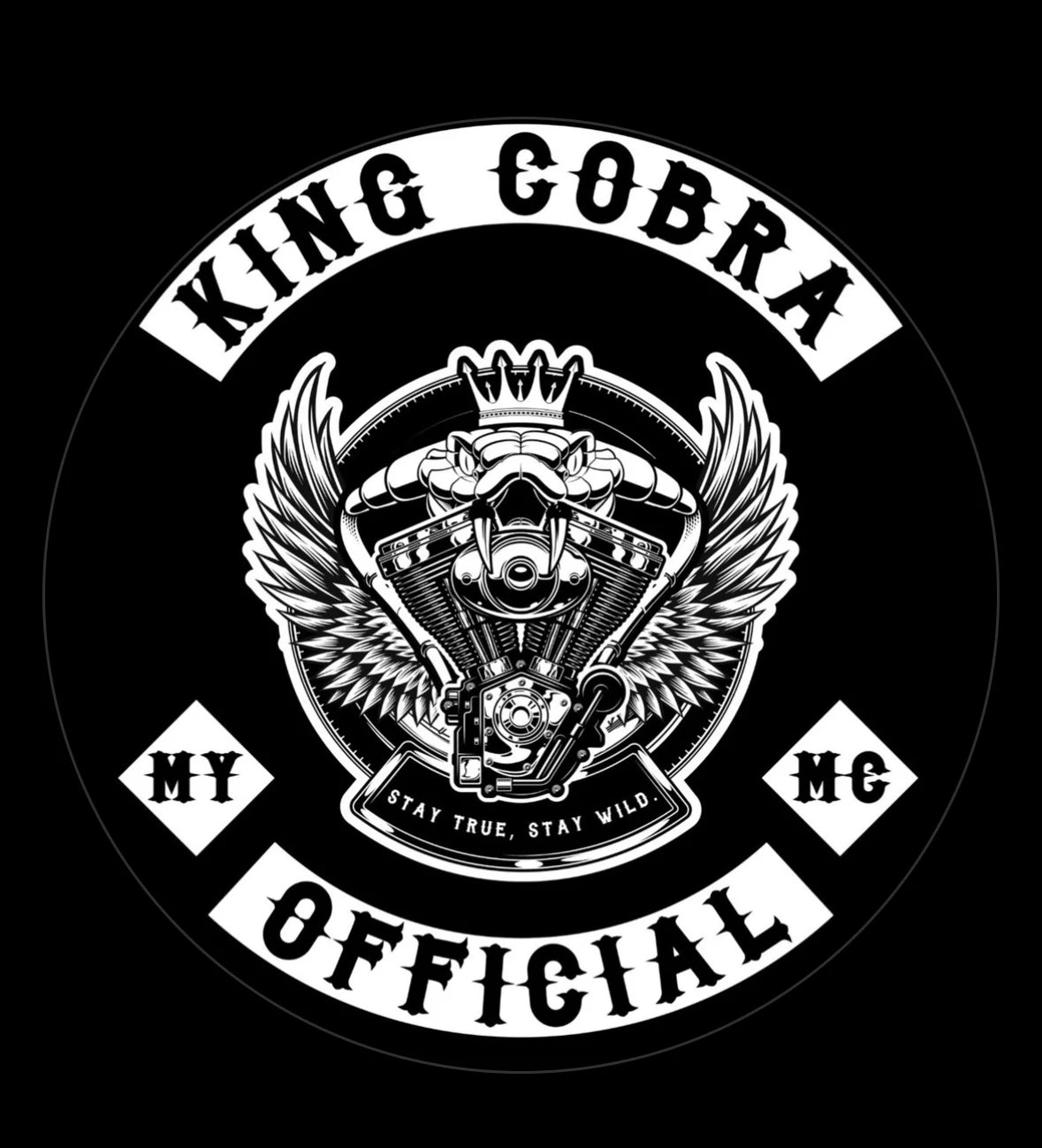 Crowned Cobra motorcycle club logo supplied as a display-only design reference