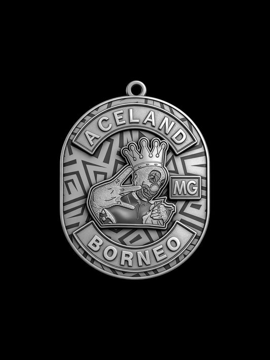 Custom crowned rabbit motorcycle club pendant craftsmanship reference, front view