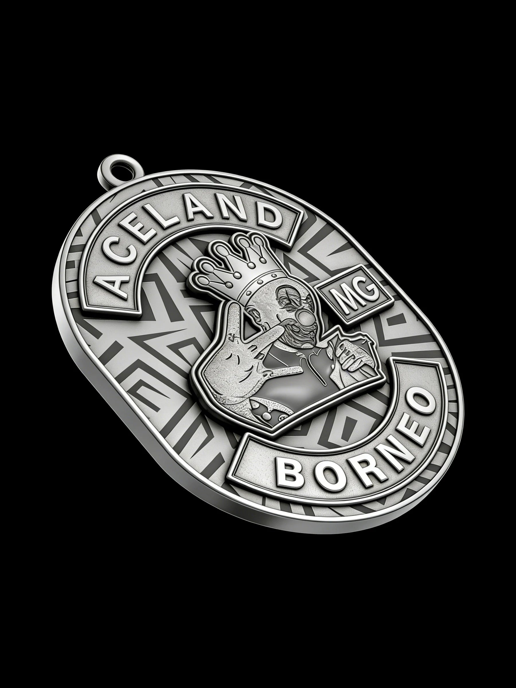 Custom crowned rabbit motorcycle club pendant craftsmanship reference, paired display