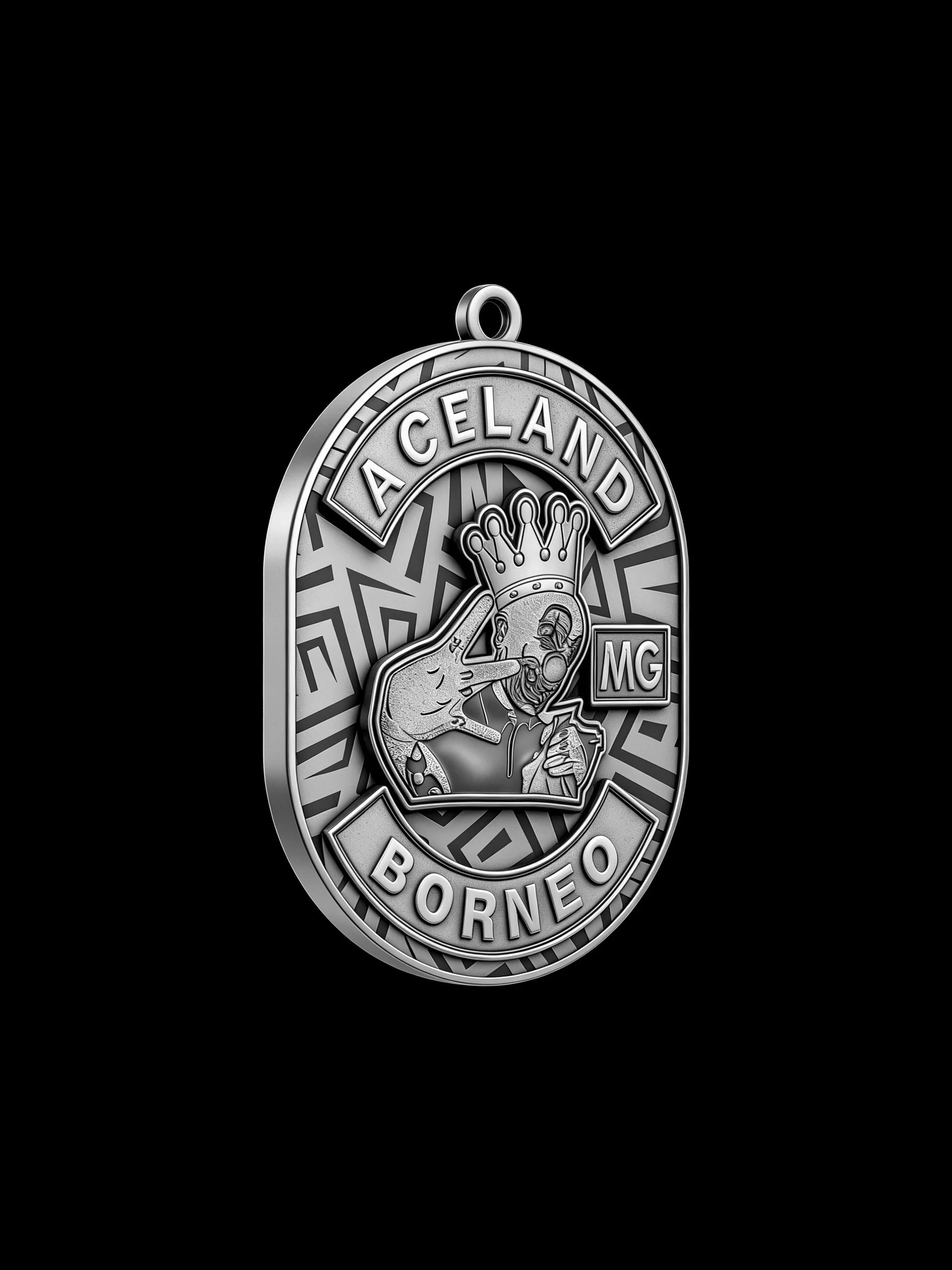 Custom crowned rabbit motorcycle club pendant craftsmanship reference, right angle