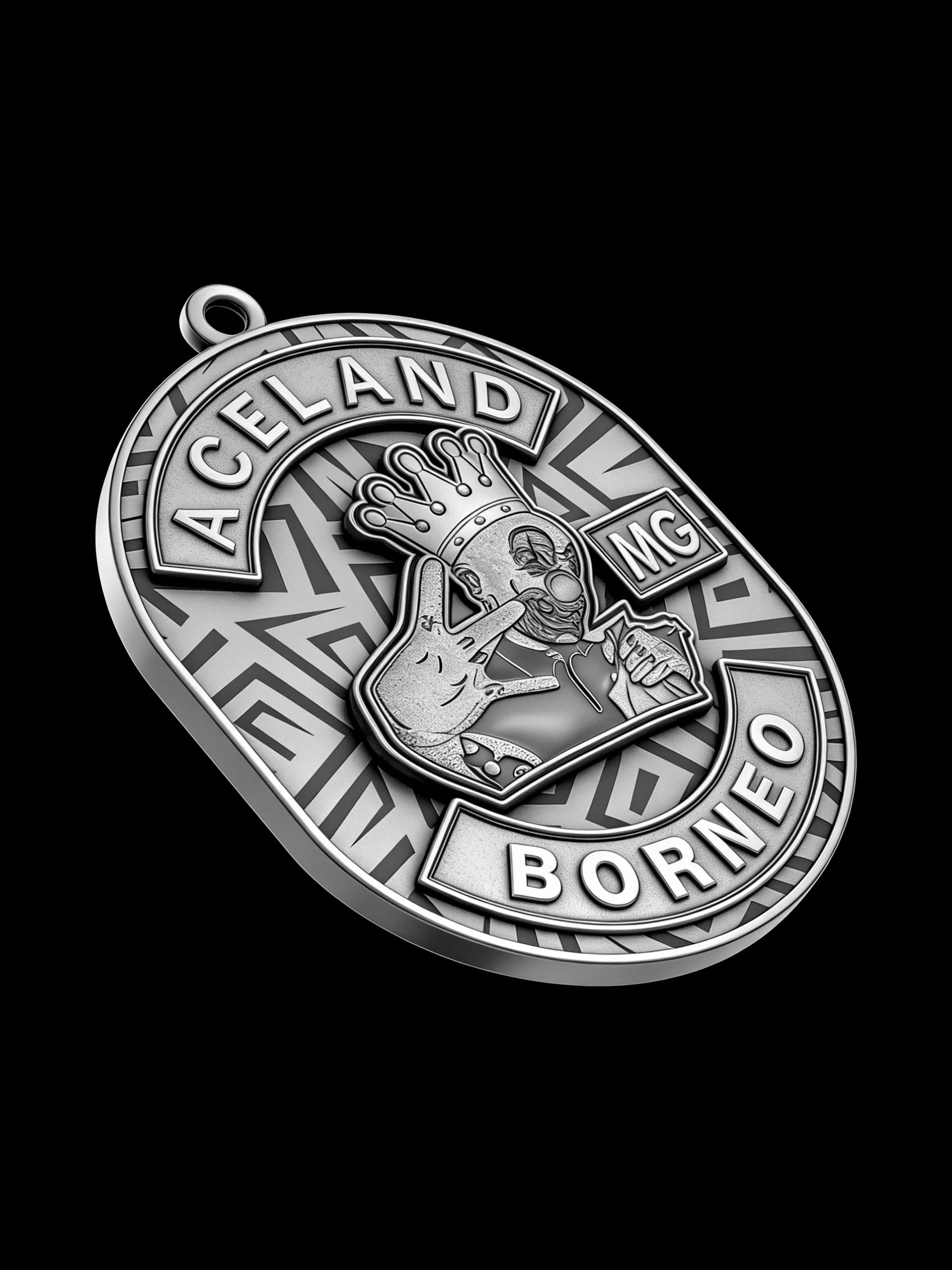 Custom crowned rabbit motorcycle club pendant craftsmanship reference, side profile