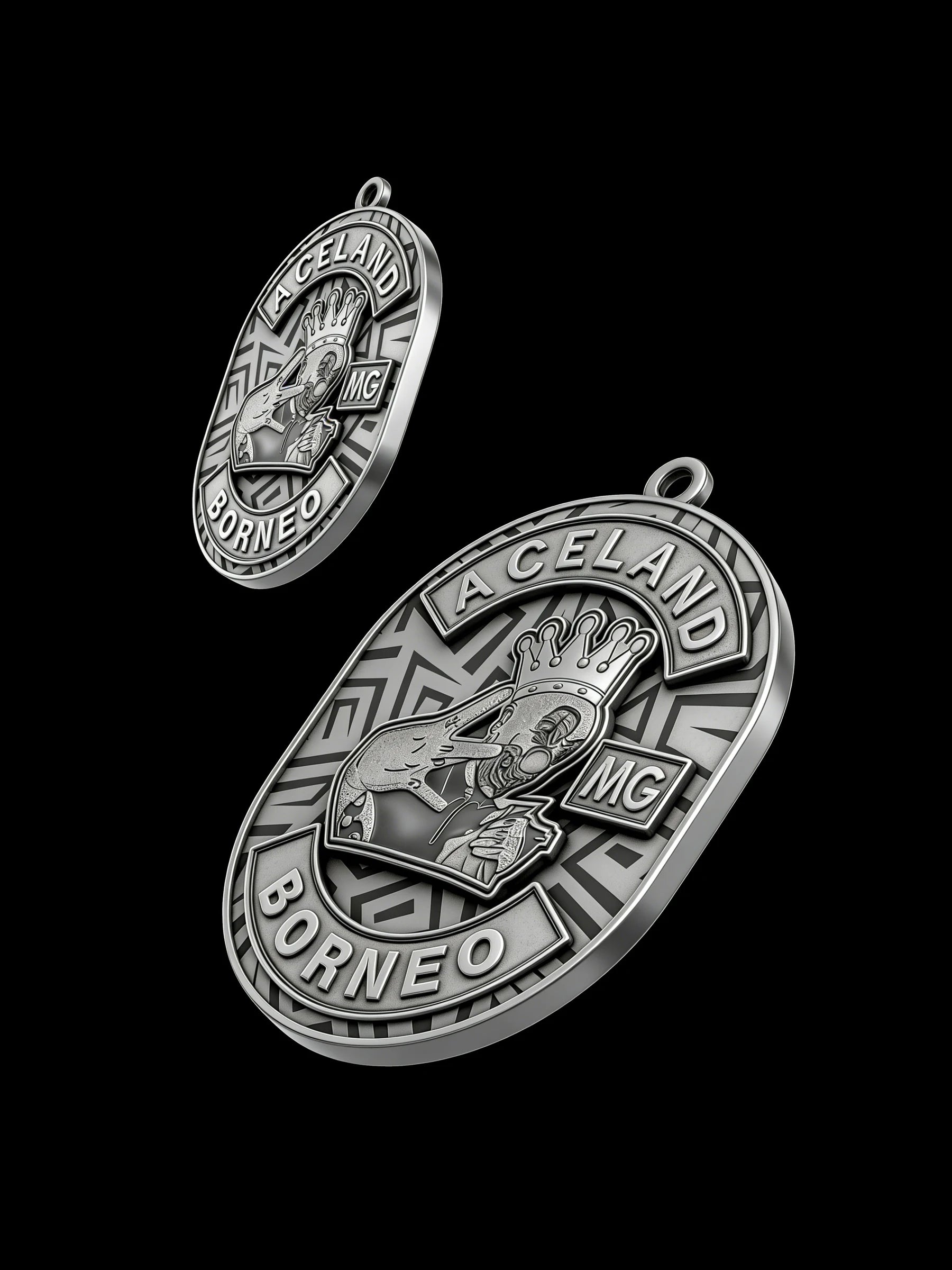 Custom crowned rabbit motorcycle club pendant craftsmanship reference, with chain