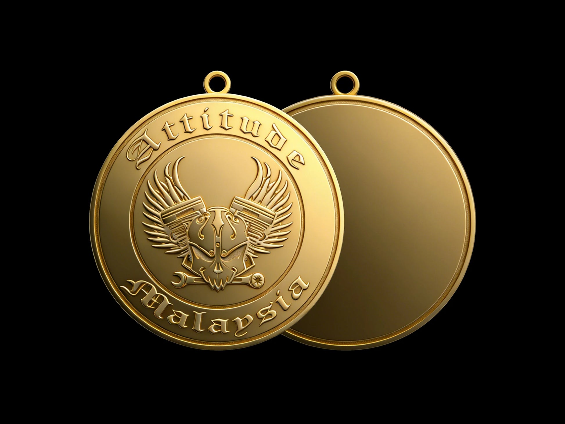 Custom eagle coin motorcycle club pendant craftsmanship reference, back and front