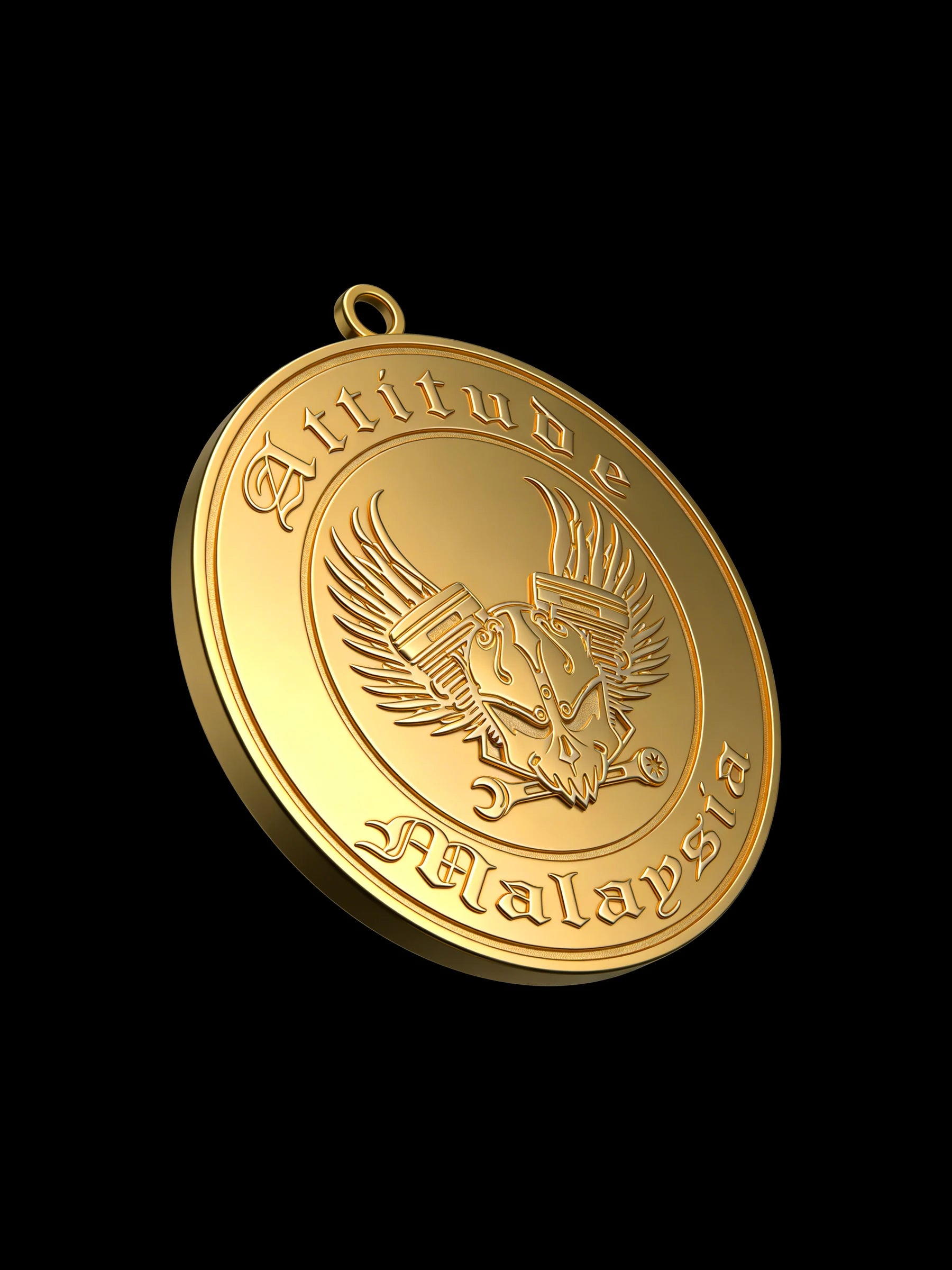 Custom eagle coin motorcycle club pendant craftsmanship reference, right angle