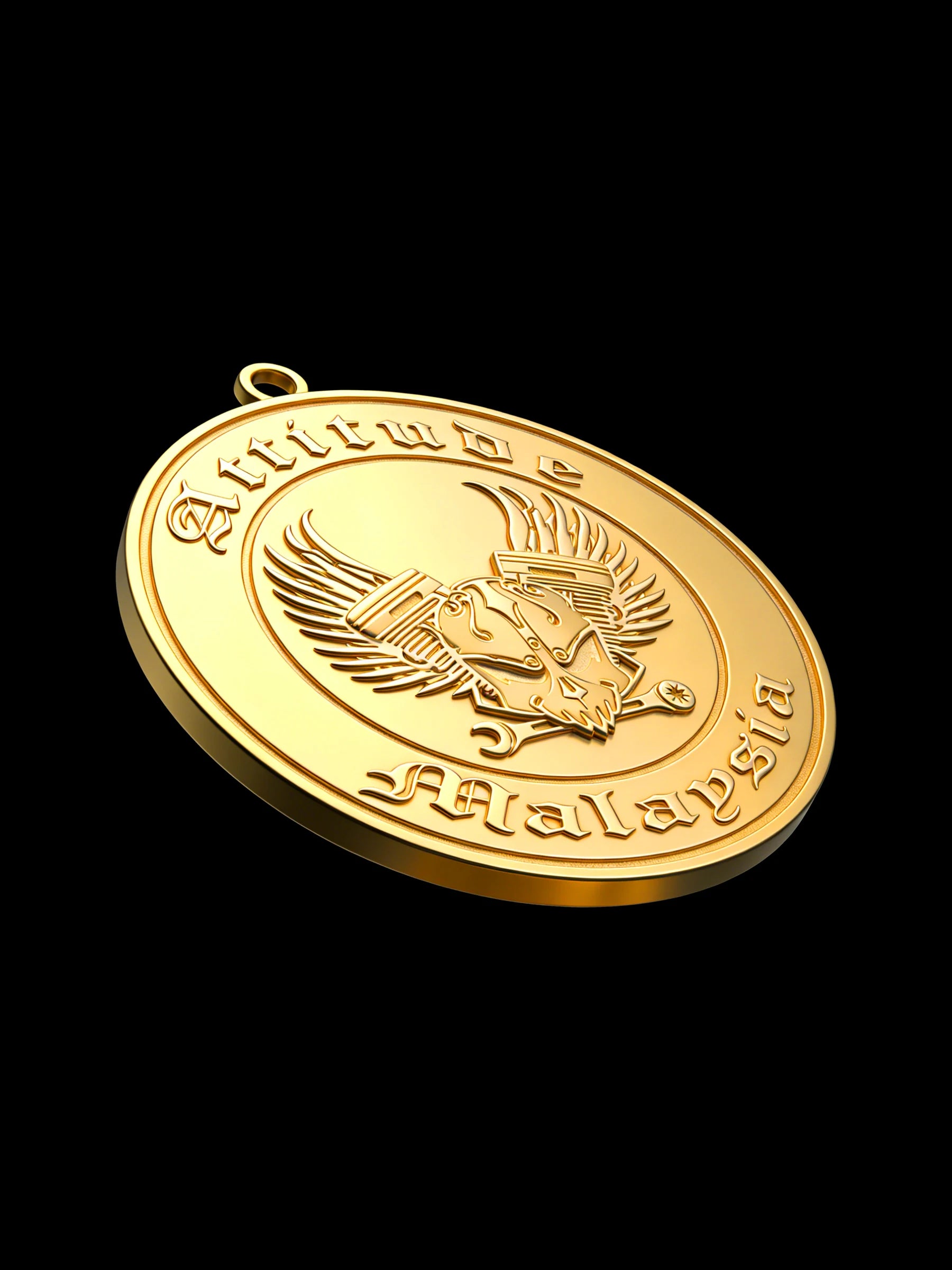 Custom eagle coin motorcycle club pendant craftsmanship reference, side profile