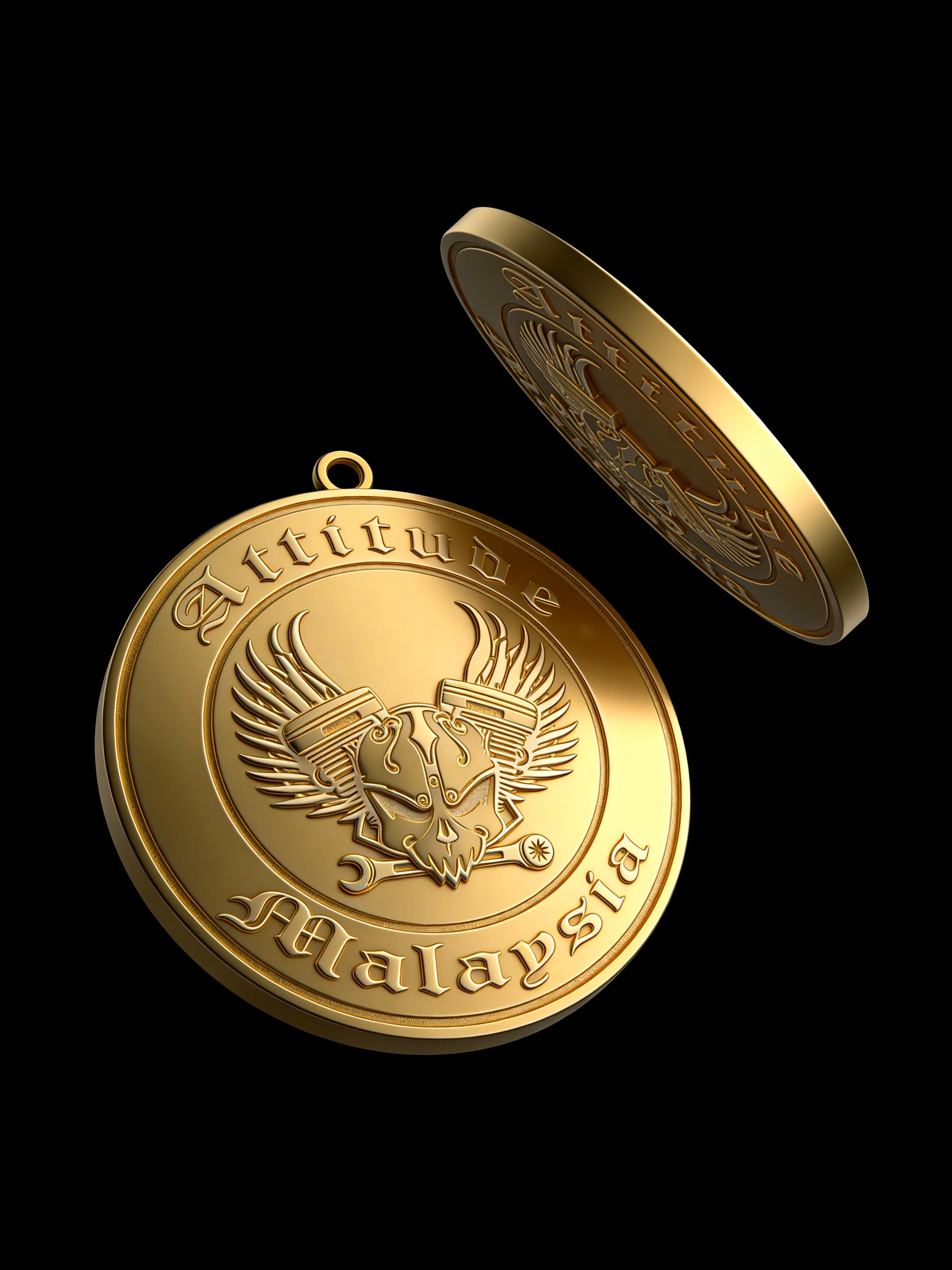 Custom eagle coin motorcycle club pendant craftsmanship reference, with chain