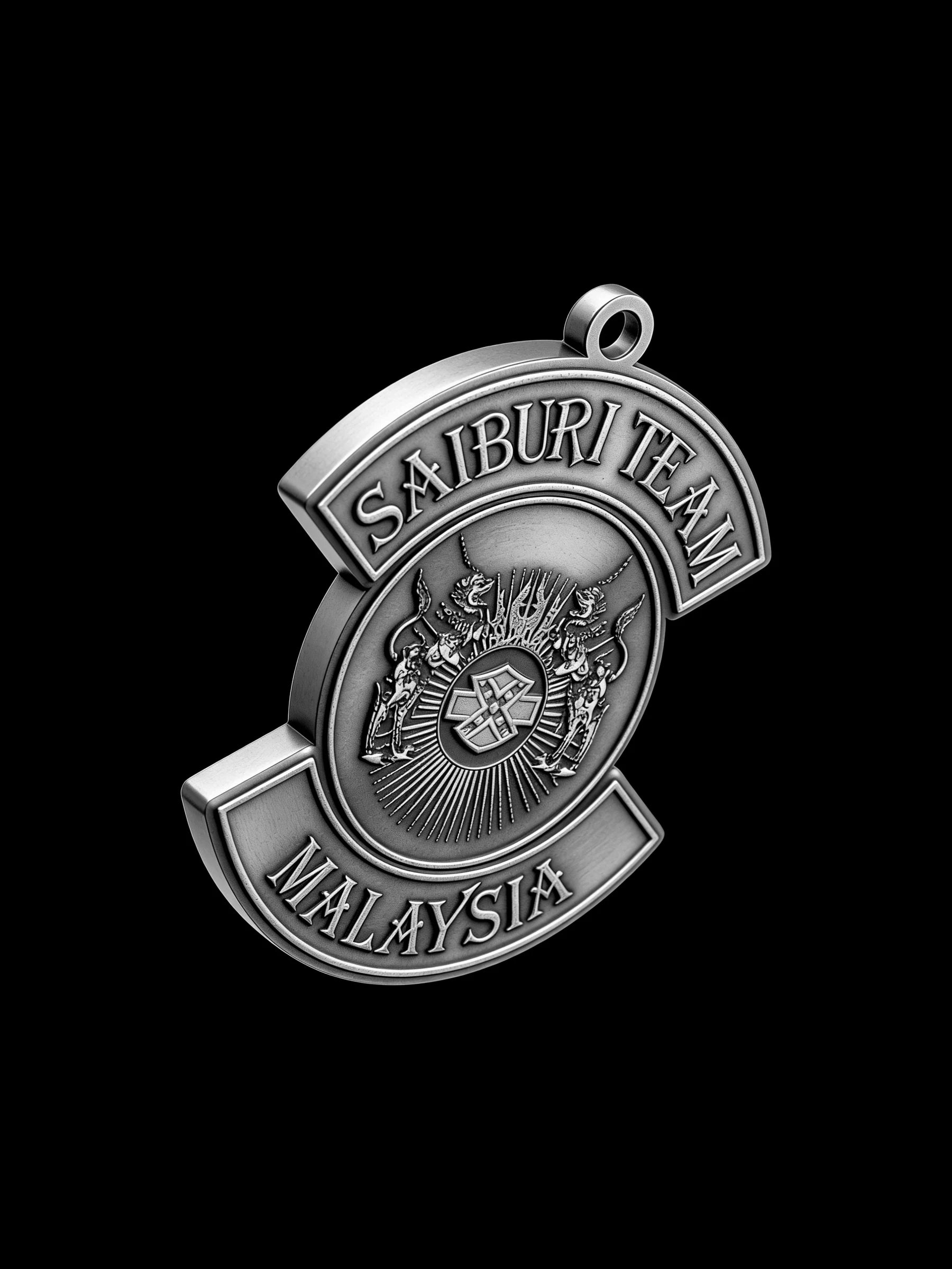 Custom eagle crest motorcycle club pendant craftsmanship reference, right angle