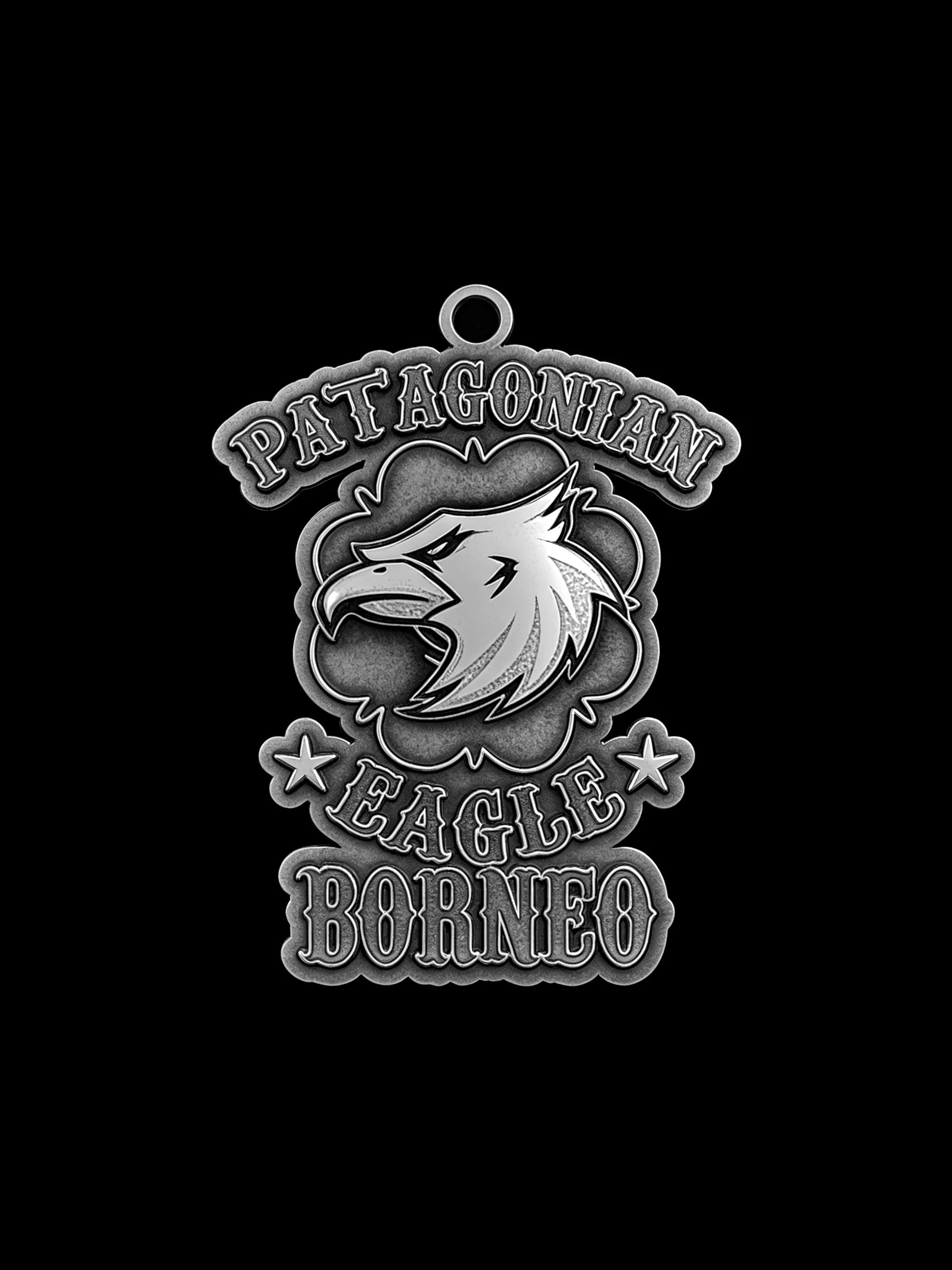Custom eagle head motorcycle club pendant craftsmanship reference, front view