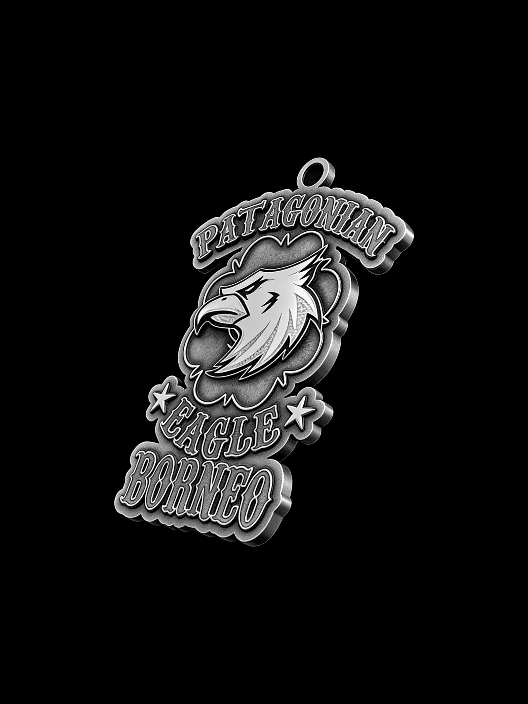 Custom eagle head motorcycle club pendant craftsmanship reference, left angle