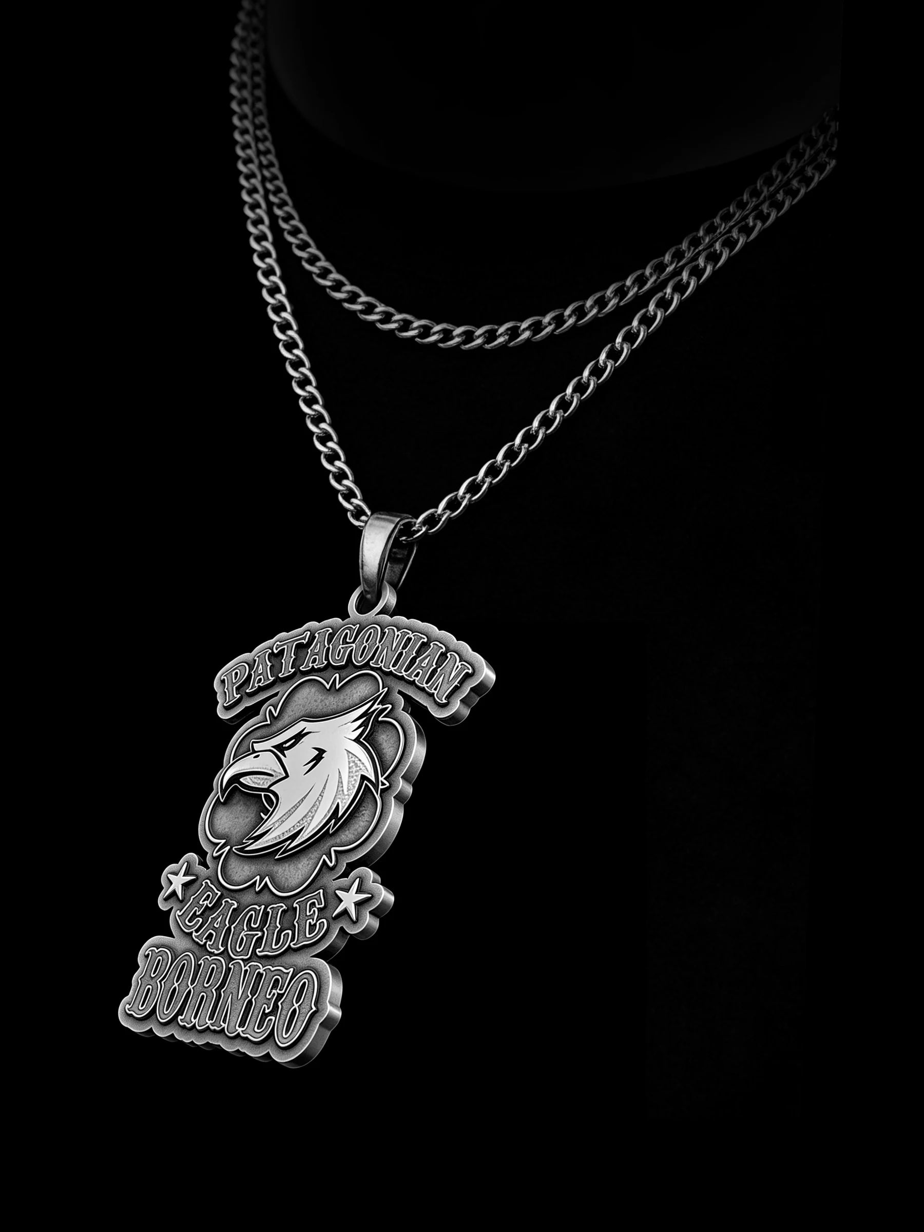 Custom eagle head motorcycle club pendant craftsmanship reference, raised relief detail