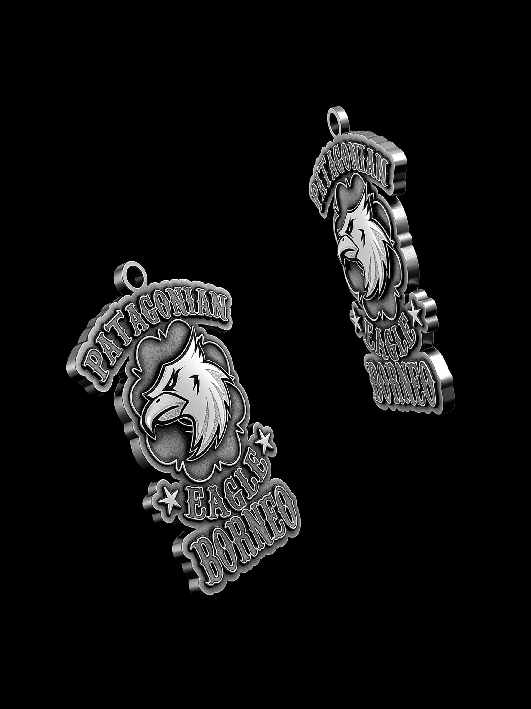 Custom eagle head motorcycle club pendant craftsmanship reference, with chain
