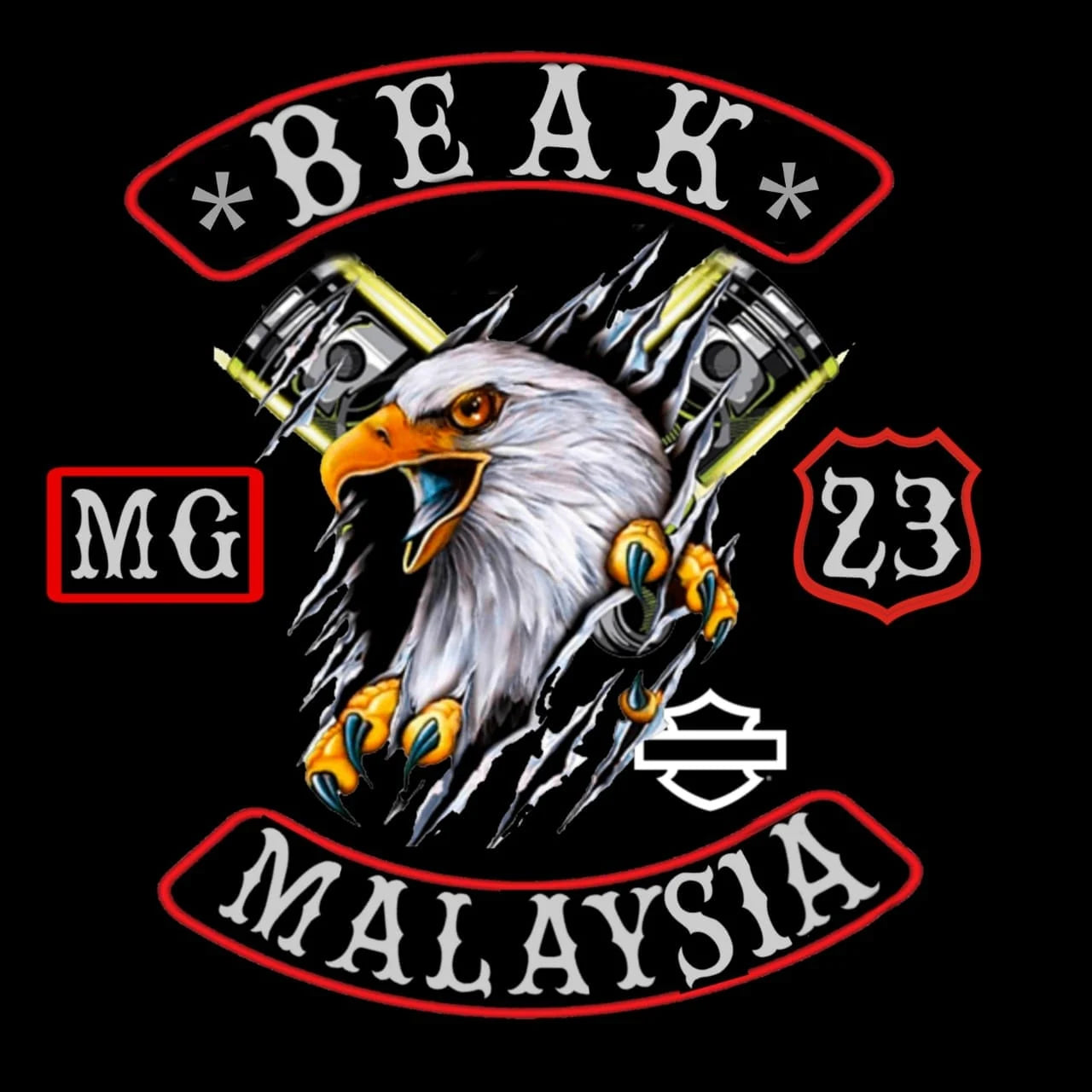 Eagle and Piston motorcycle club logo supplied as a display-only design reference