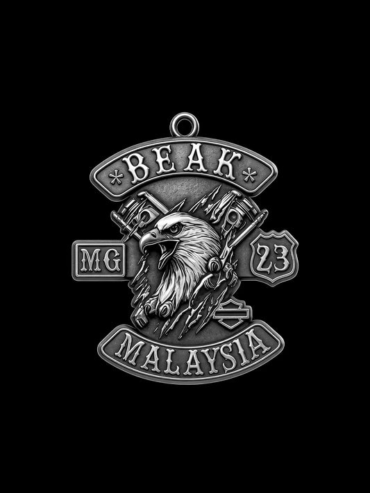Custom eagle and piston motorcycle club pendant craftsmanship reference, front view