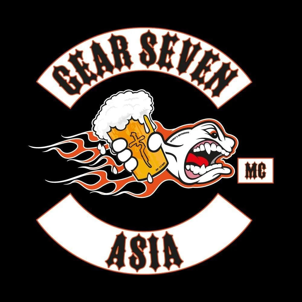 Flaming Beer Wolf motorcycle club logo supplied as a display-only design reference