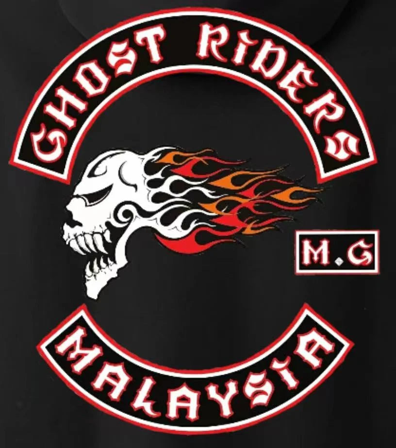 Flaming Skull motorcycle club logo supplied as a display-only design reference