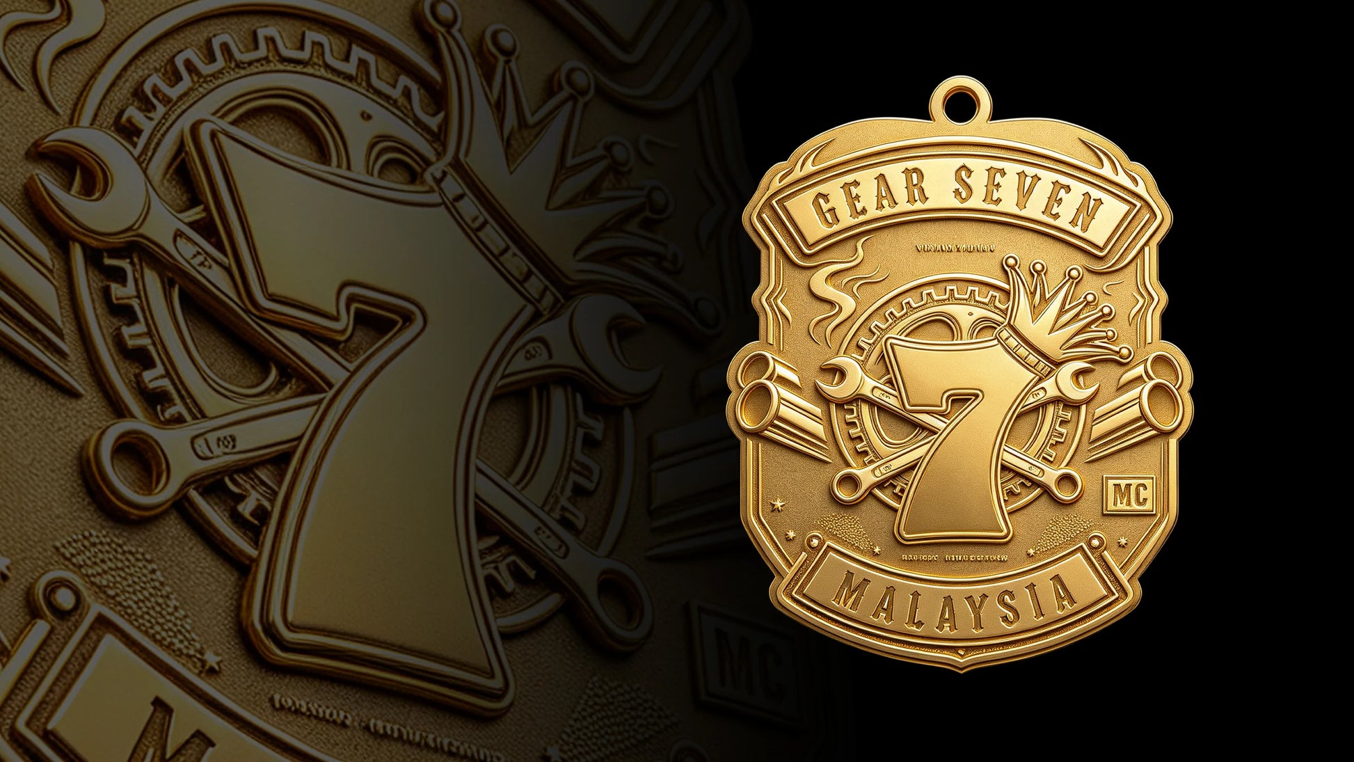 Custom gear number seven motorcycle club pendant craftsmanship reference, gallery layout
