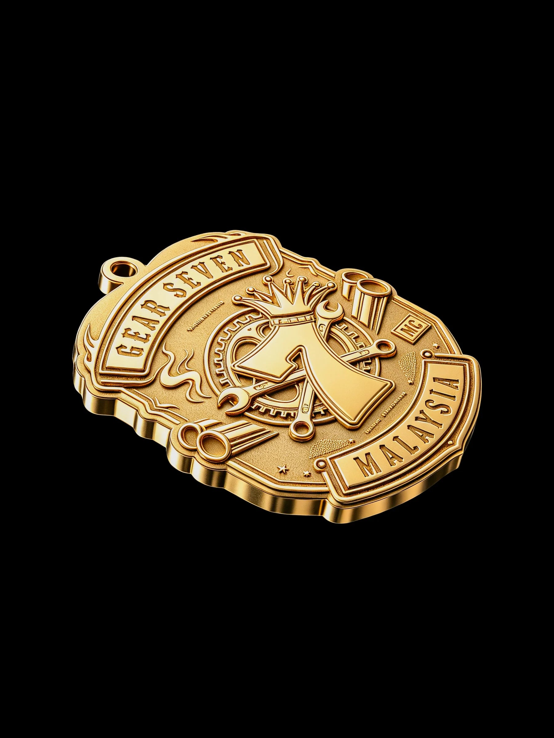 Custom gear number seven motorcycle club pendant craftsmanship reference, side profile