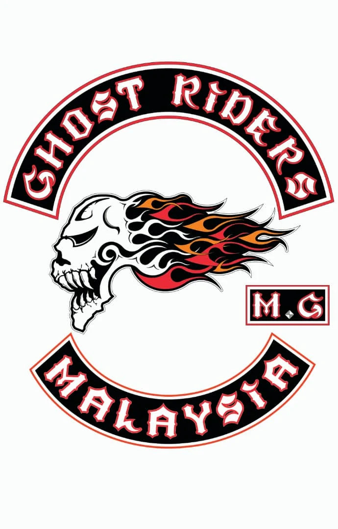 Ghost Flame Skull motorcycle club logo supplied as a display-only design reference