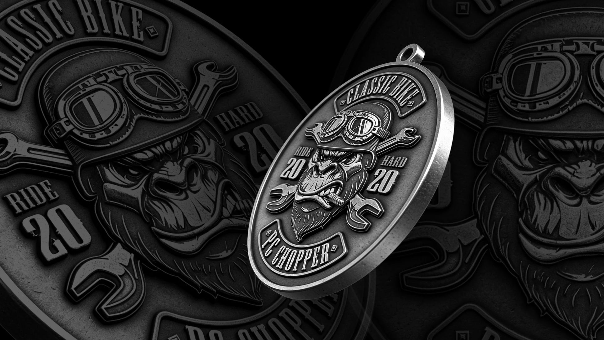 Custom helmeted gorilla motorcycle club pendant craftsmanship reference, detail view 11