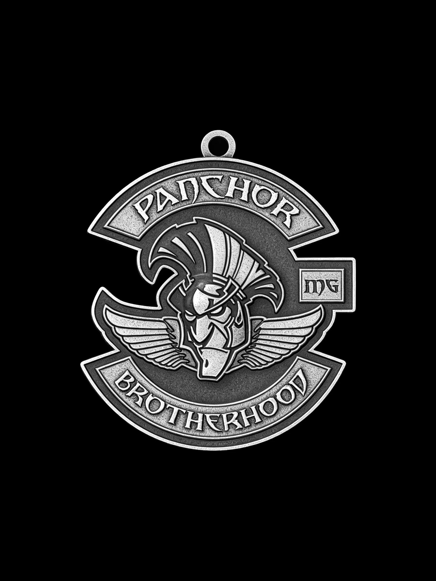 Custom horned bull motorcycle club pendant craftsmanship reference, front view