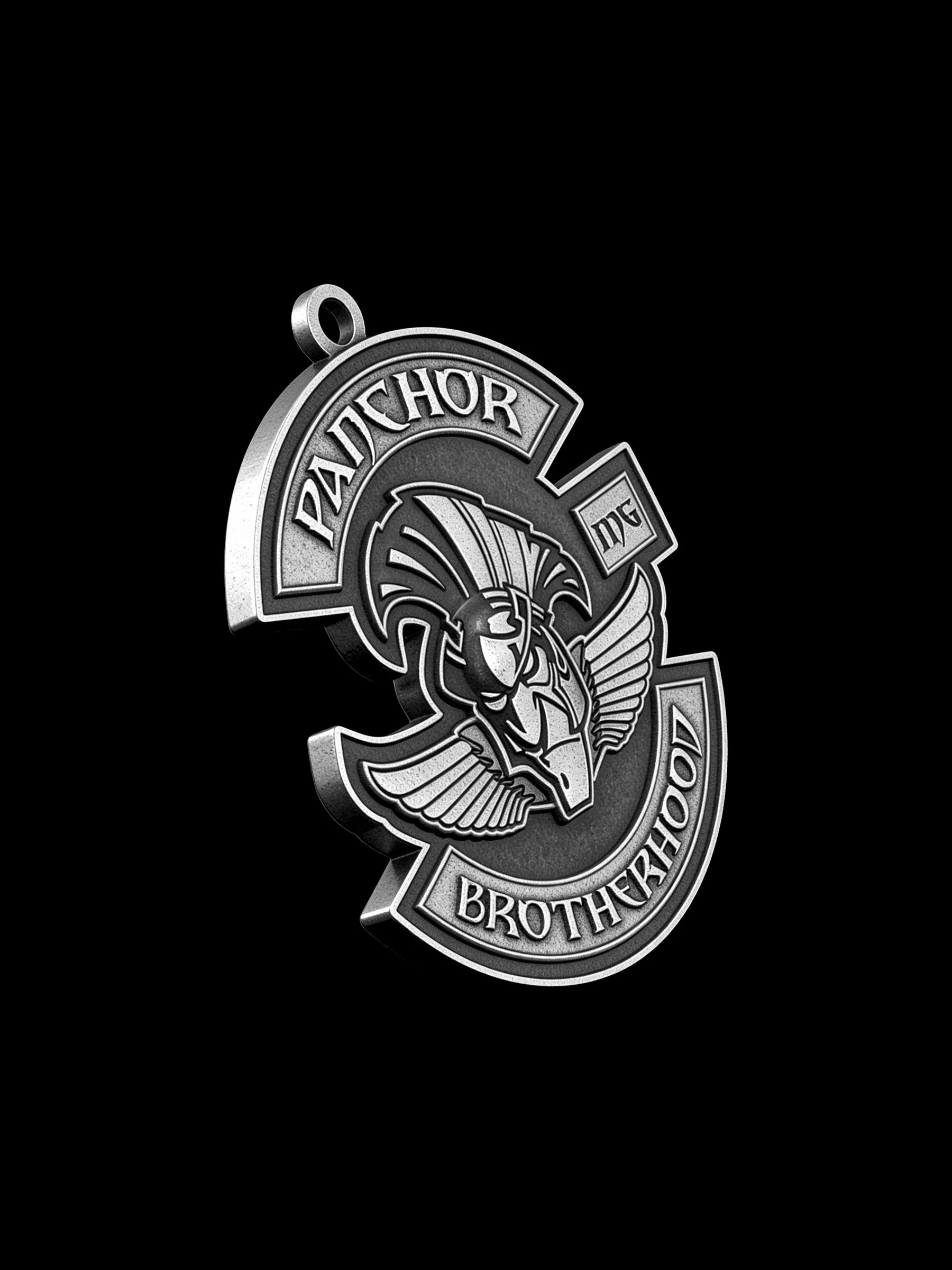 Custom horned bull motorcycle club pendant craftsmanship reference, right angle