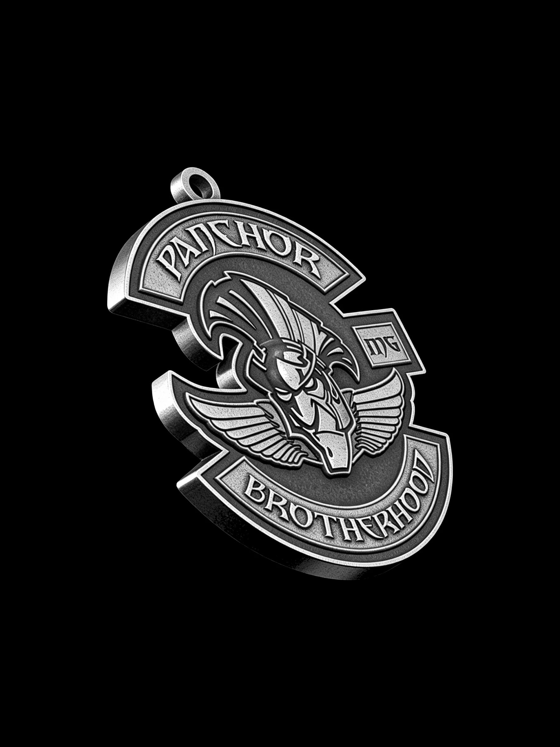 Custom horned bull motorcycle club pendant craftsmanship reference, side profile