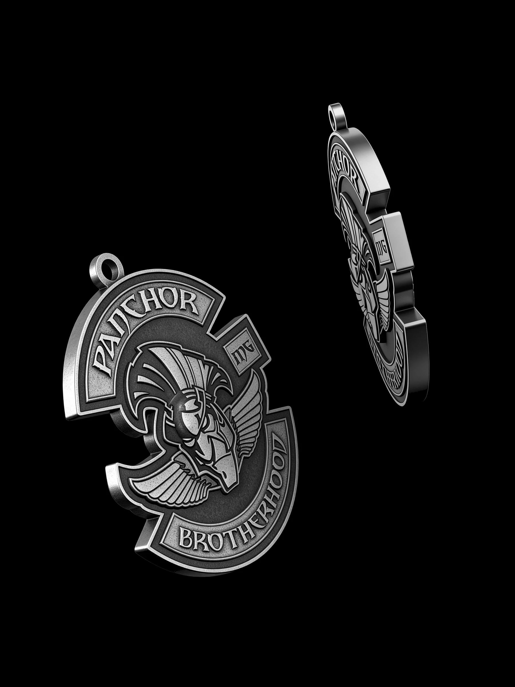 Custom horned bull motorcycle club pendant craftsmanship reference, with chain