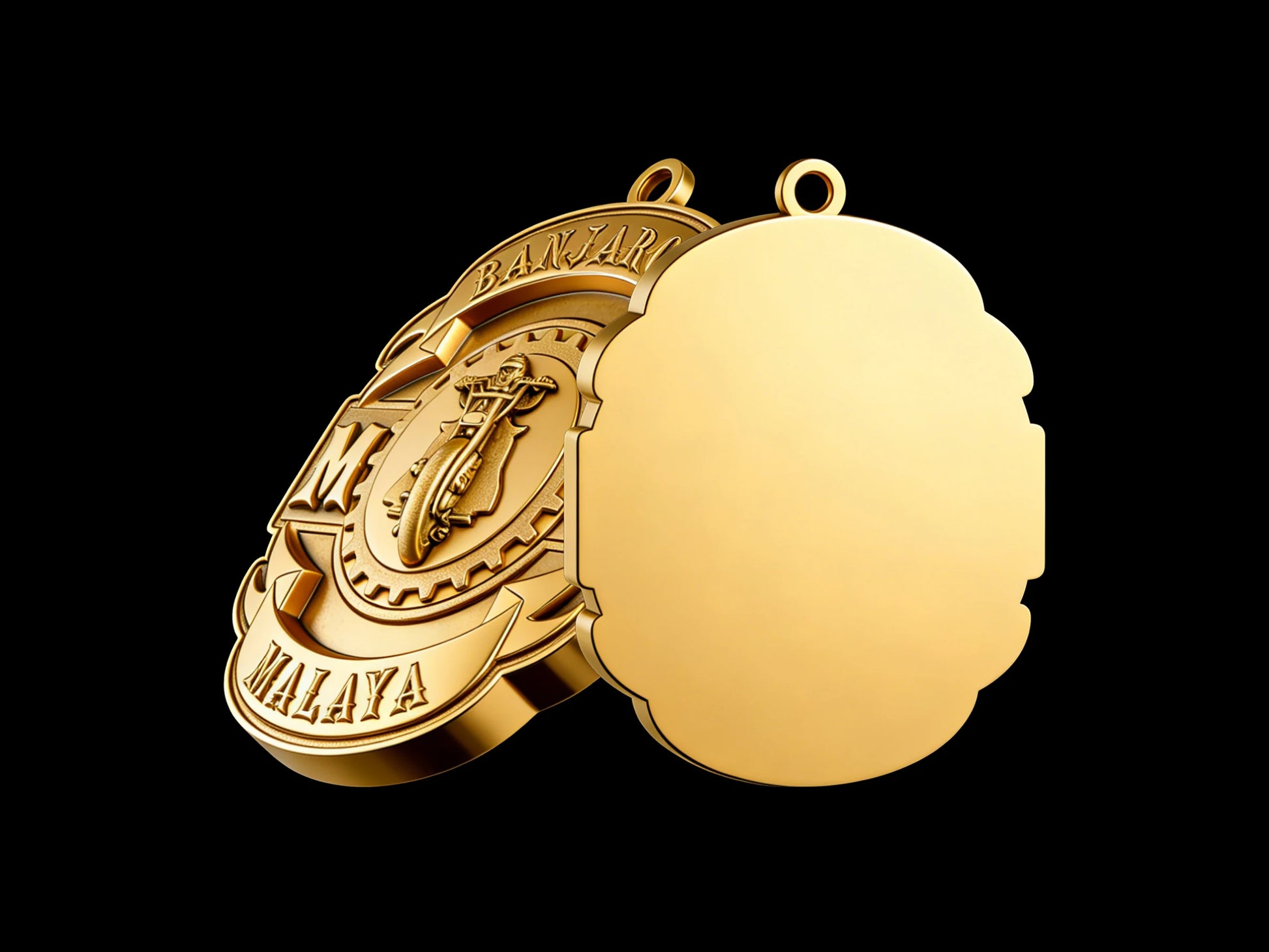 Custom knight helmet motorcycle club pendant craftsmanship reference, back and front