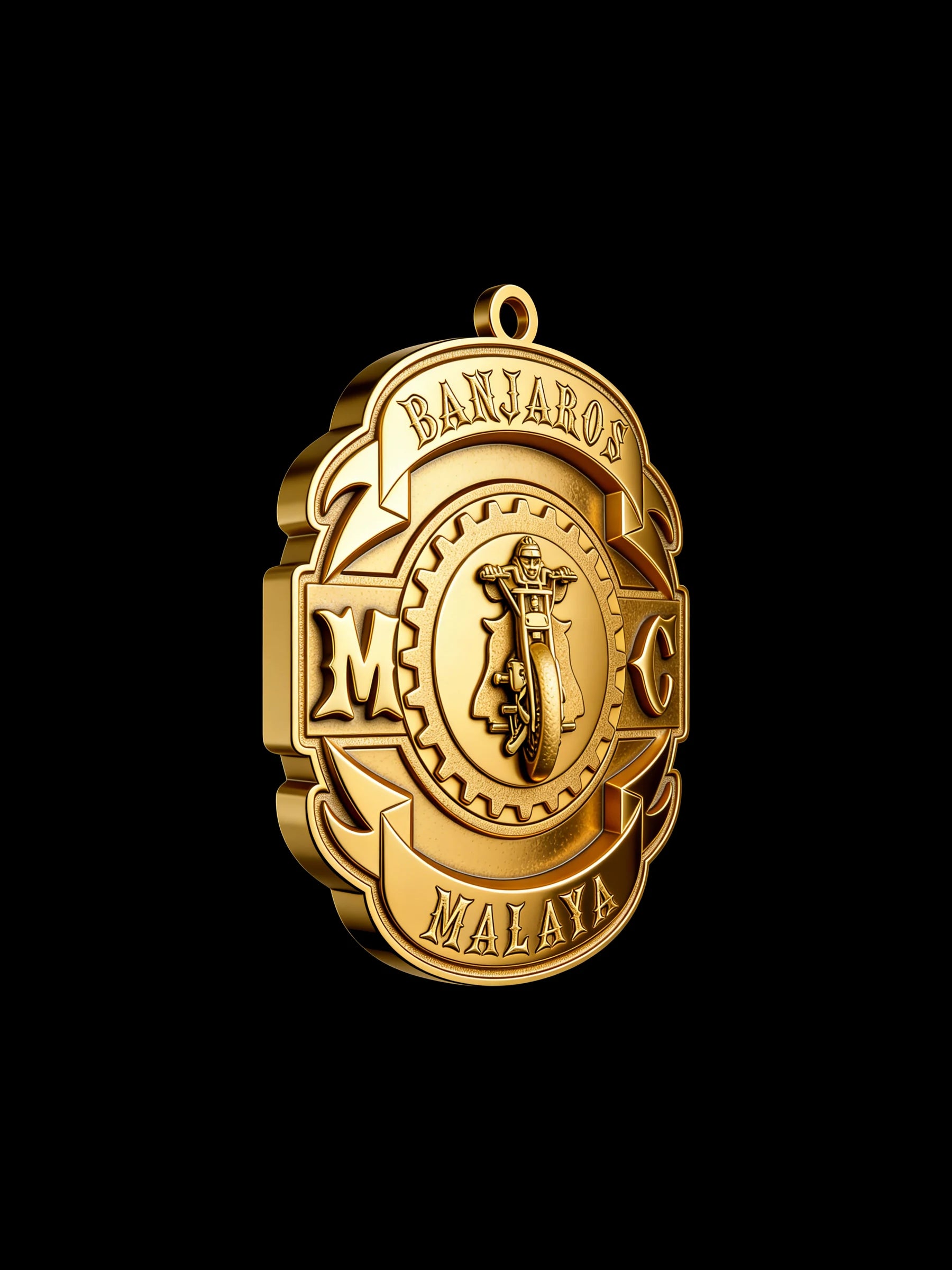 Custom knight helmet motorcycle club pendant craftsmanship reference, right angle