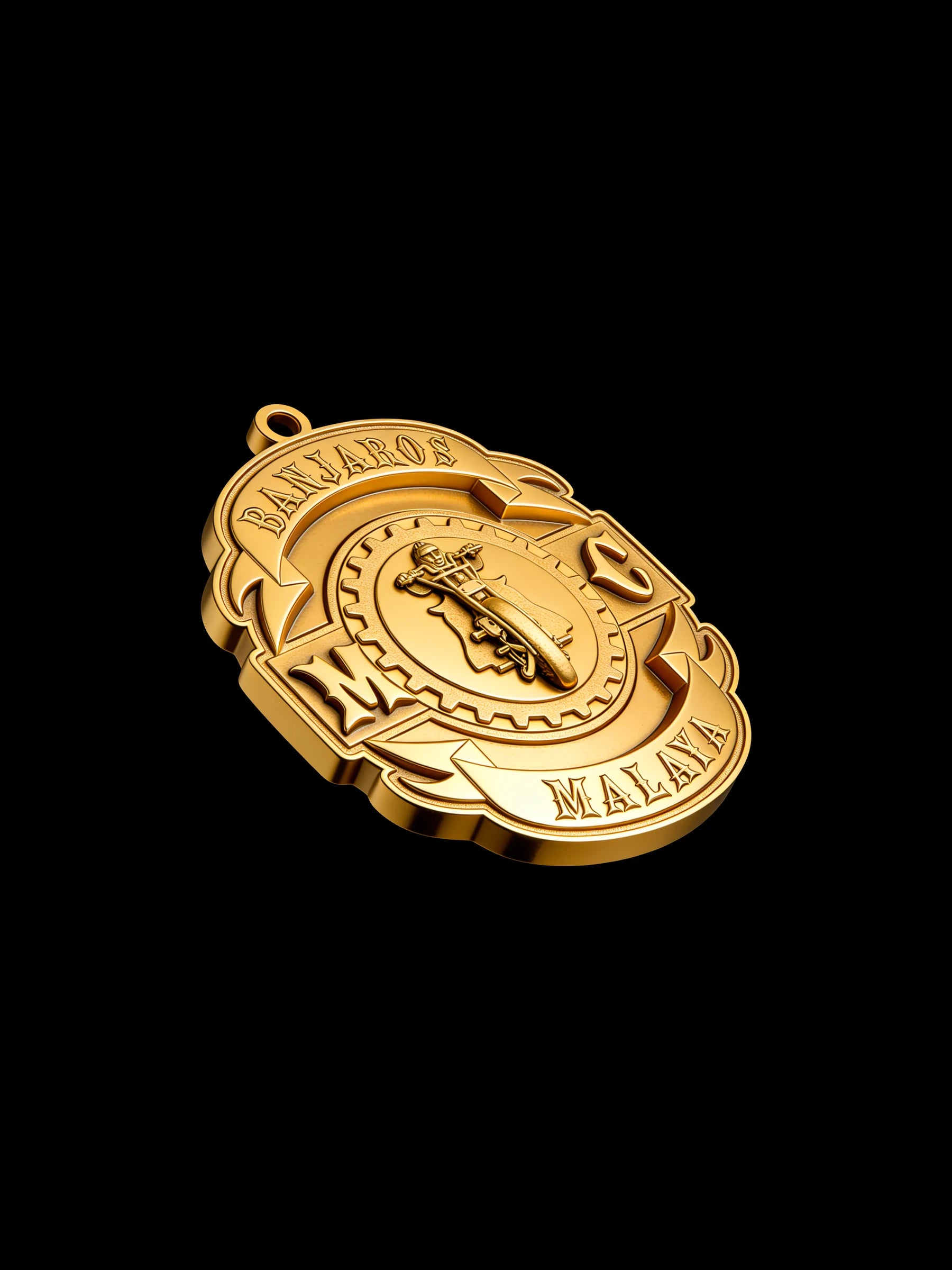 Custom knight helmet motorcycle club pendant craftsmanship reference, side profile