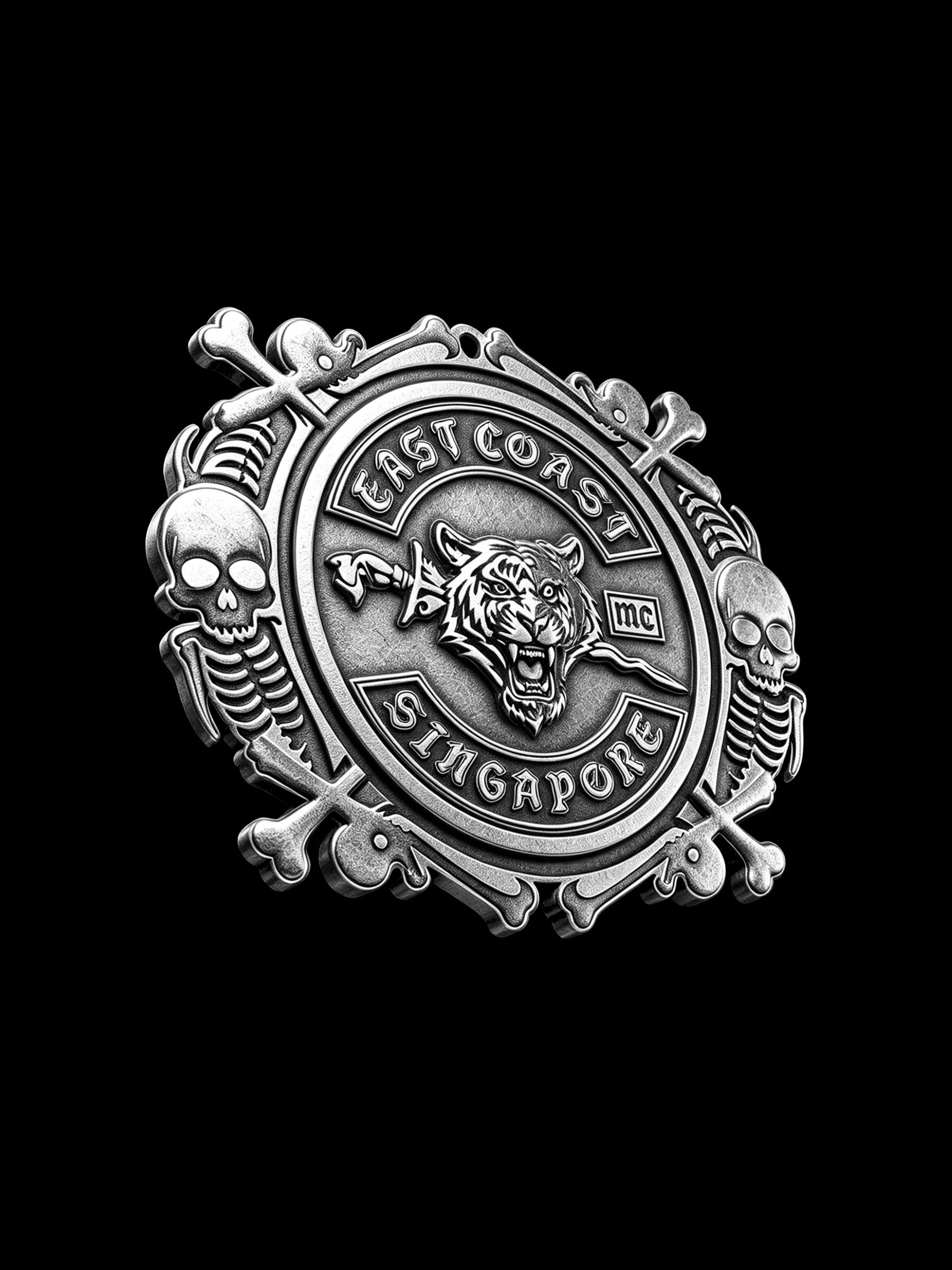 Custom lion crest motorcycle club pendant craftsmanship reference, side profile