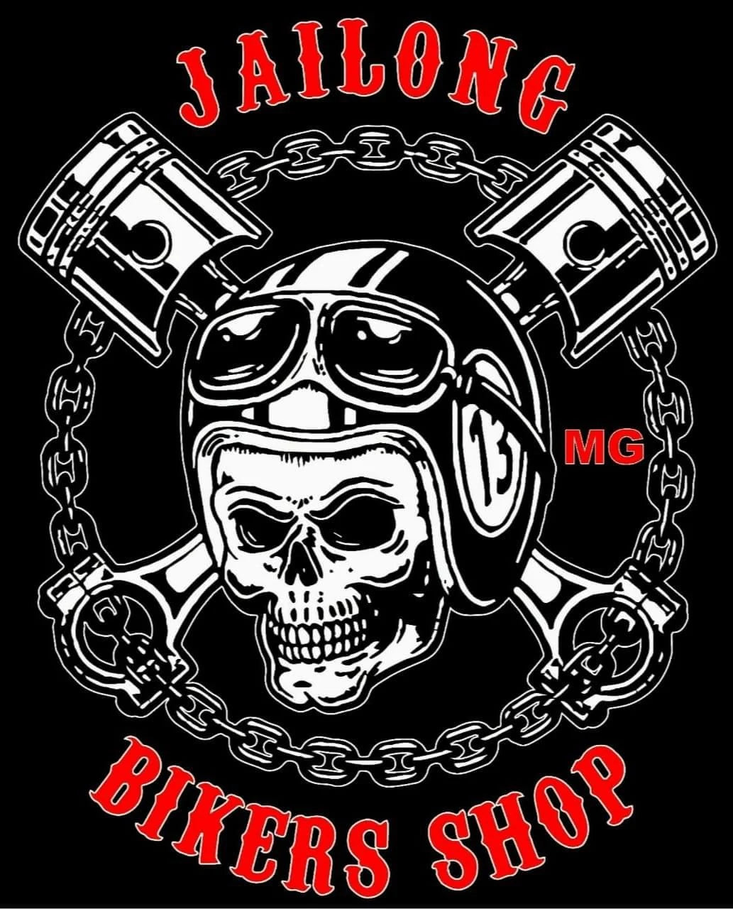 Mechanic Skull and Pistons motorcycle club logo supplied as a display-only design reference