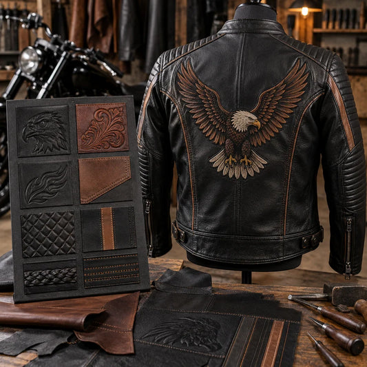 Leather Details option for custom motorcycle club leather jackets.