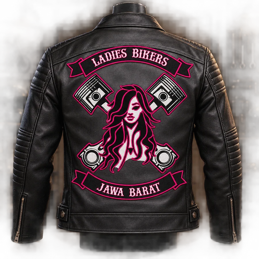 Club Back Colors placement on a custom motorcycle club leather jacket.