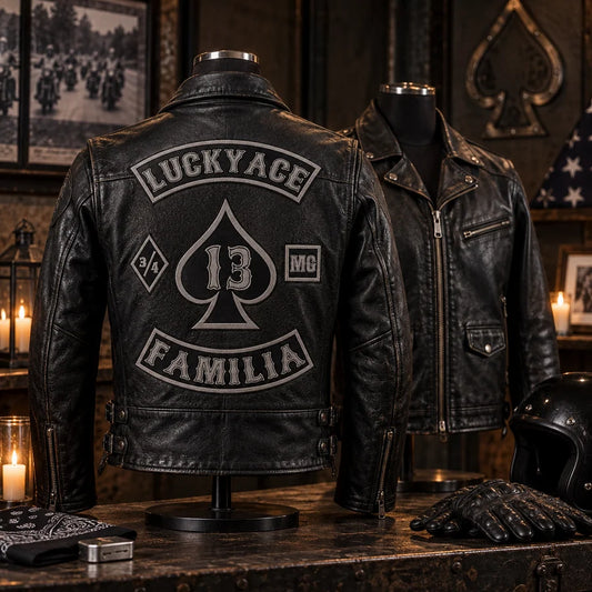 Memorial Jackets represented with coordinated custom motorcycle club leather jackets.