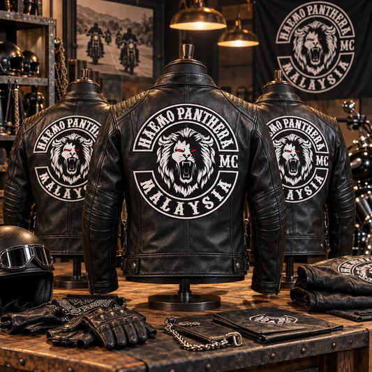 New Member Jackets represented with coordinated custom motorcycle club leather jackets.
