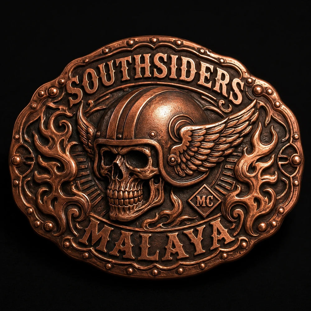 Copper custom motorcycle club belt buckle